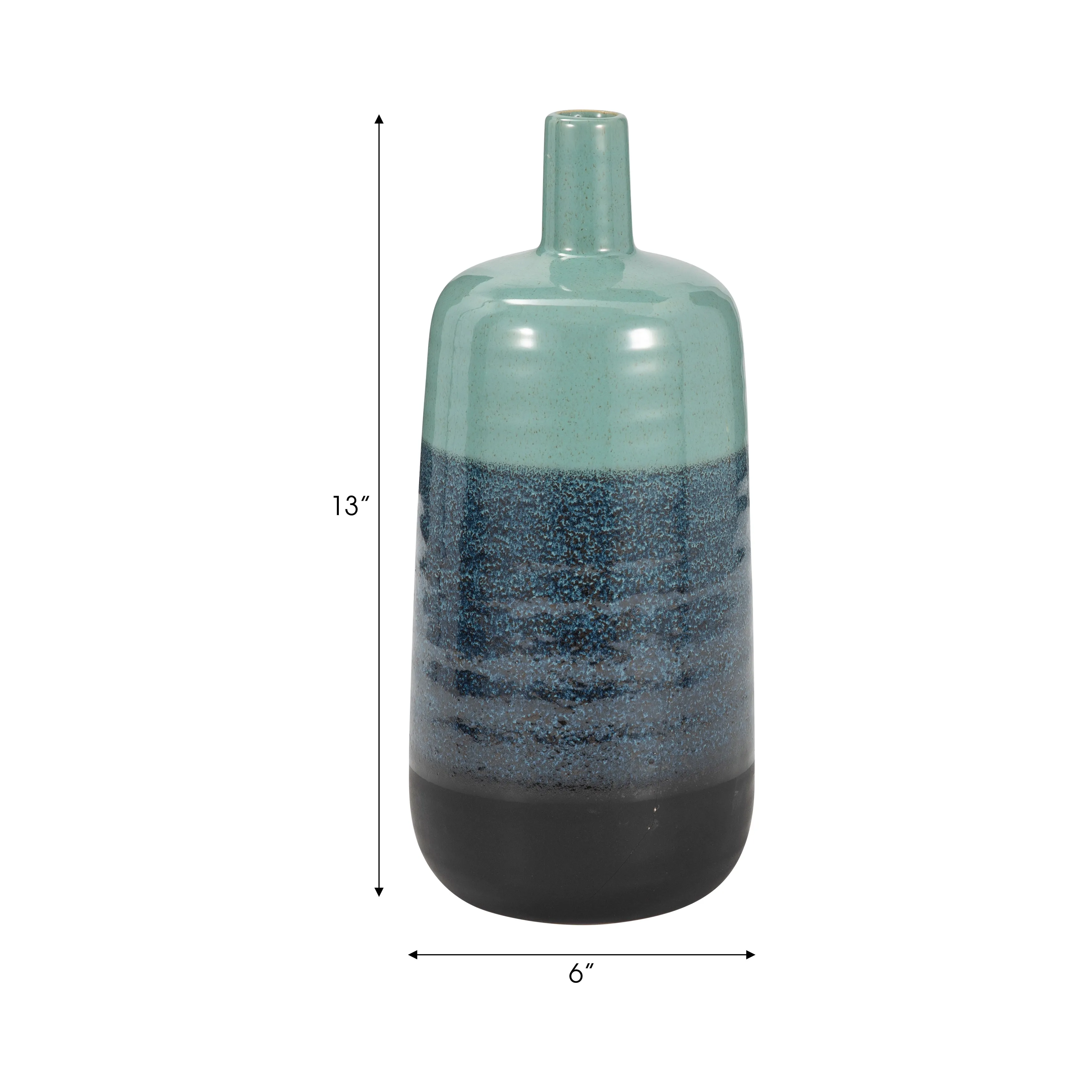 CERAMIC 13", TRI-COLORED SPECKLED VASE, AQUA GRN