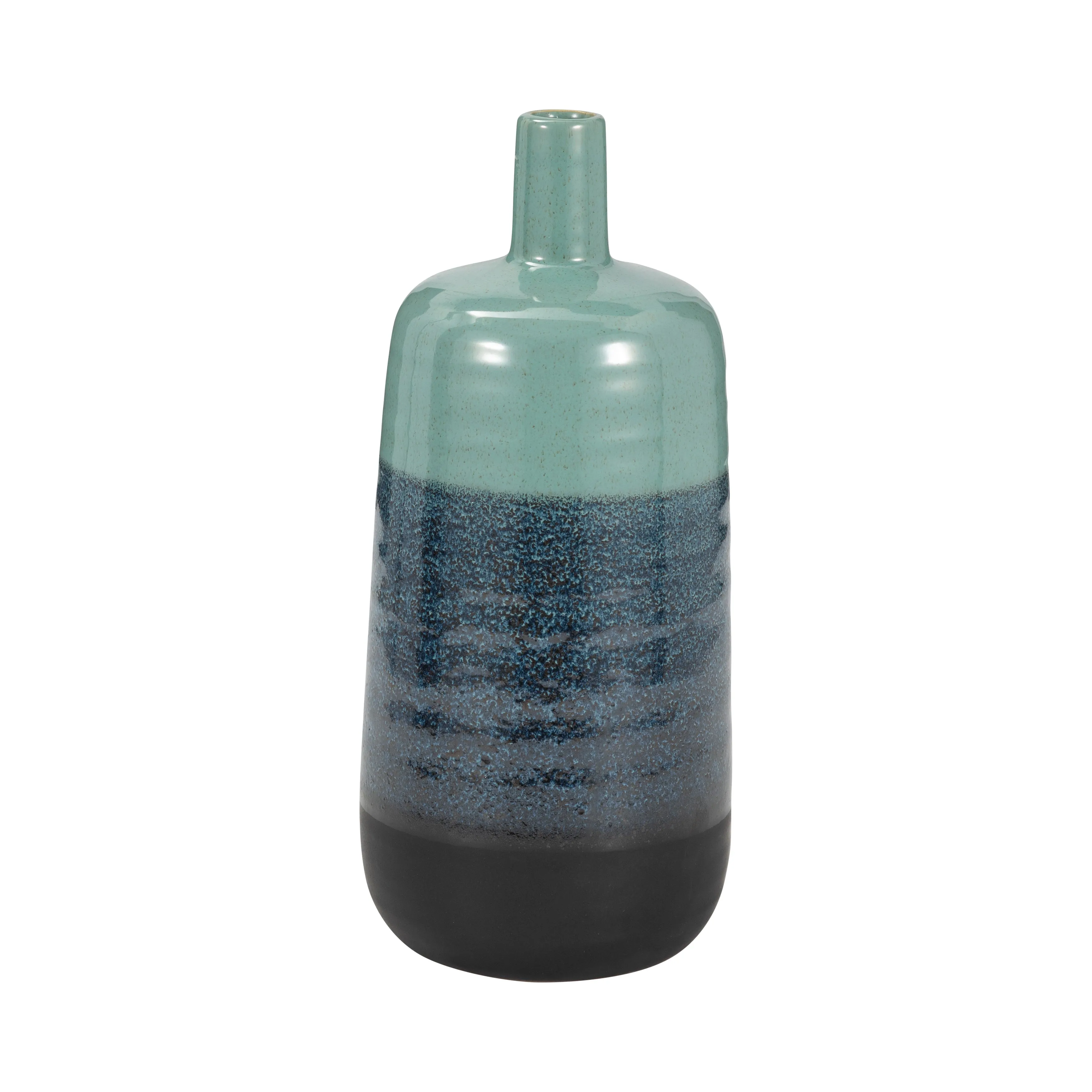 CERAMIC 13", TRI-COLORED SPECKLED VASE, AQUA GRN