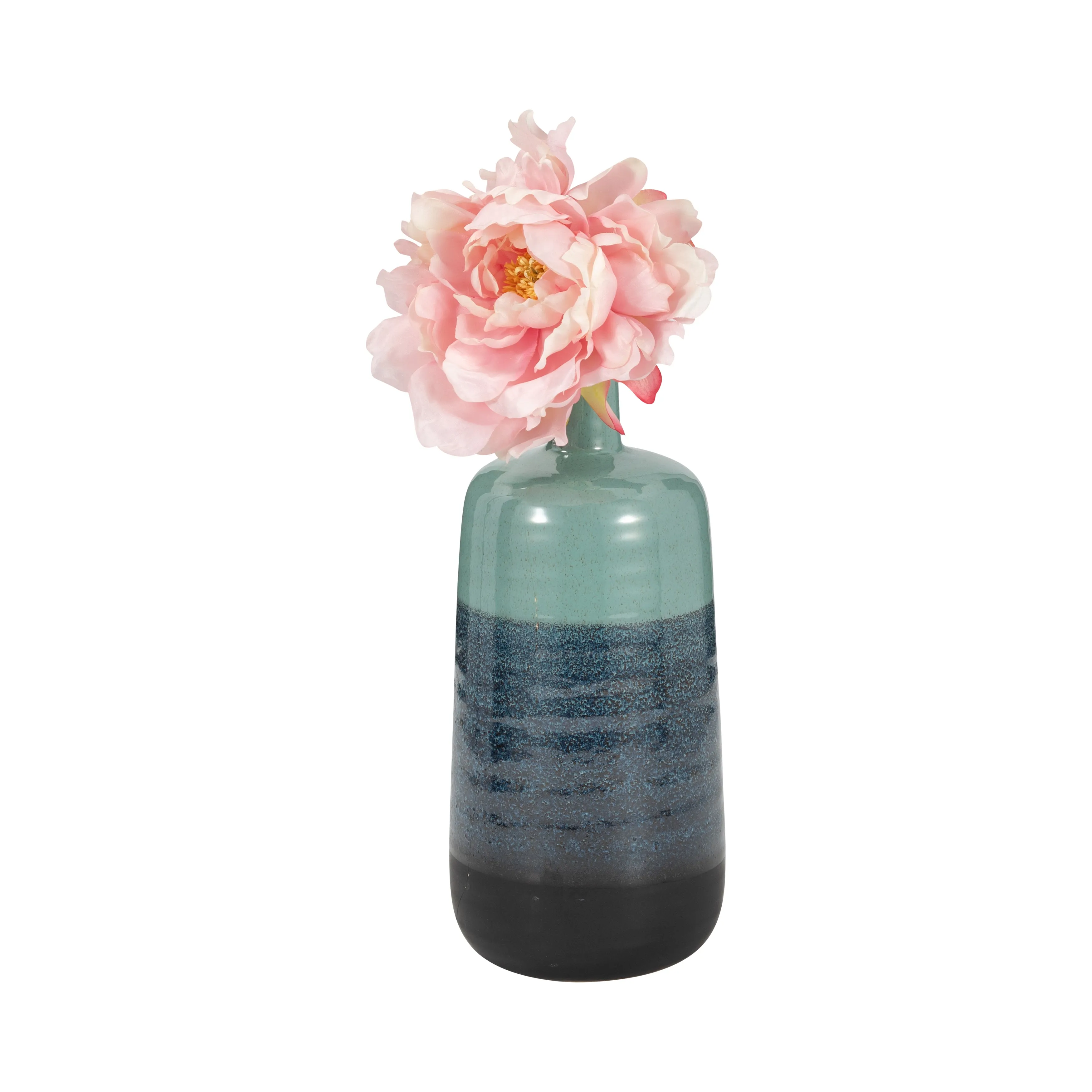 CERAMIC 13", TRI-COLORED SPECKLED VASE, AQUA GRN