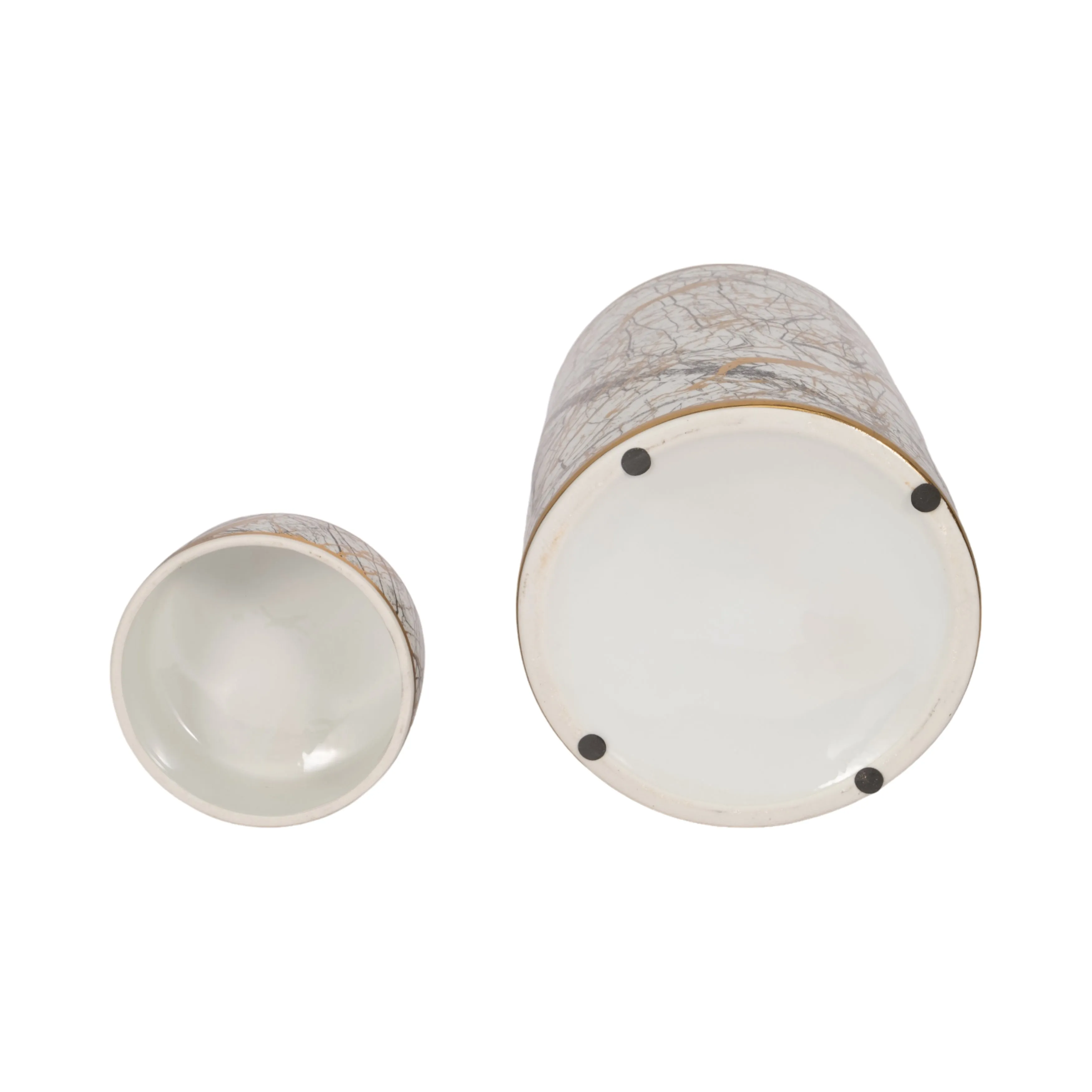 CERAMIC 16" JAR WITH GOLD LID, WHITE