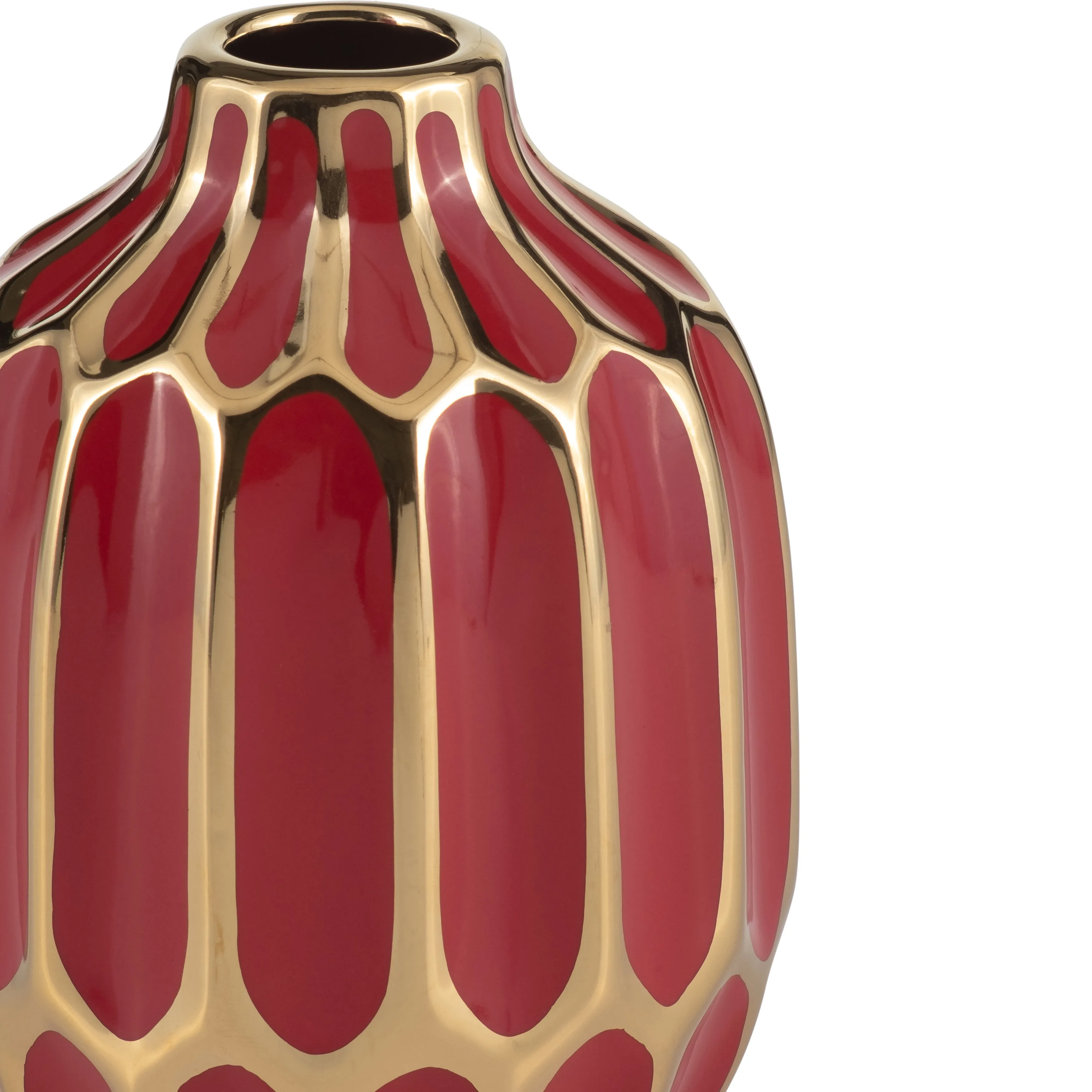 CERAMIC VASE, 5"H, S/2, NAVY/RED