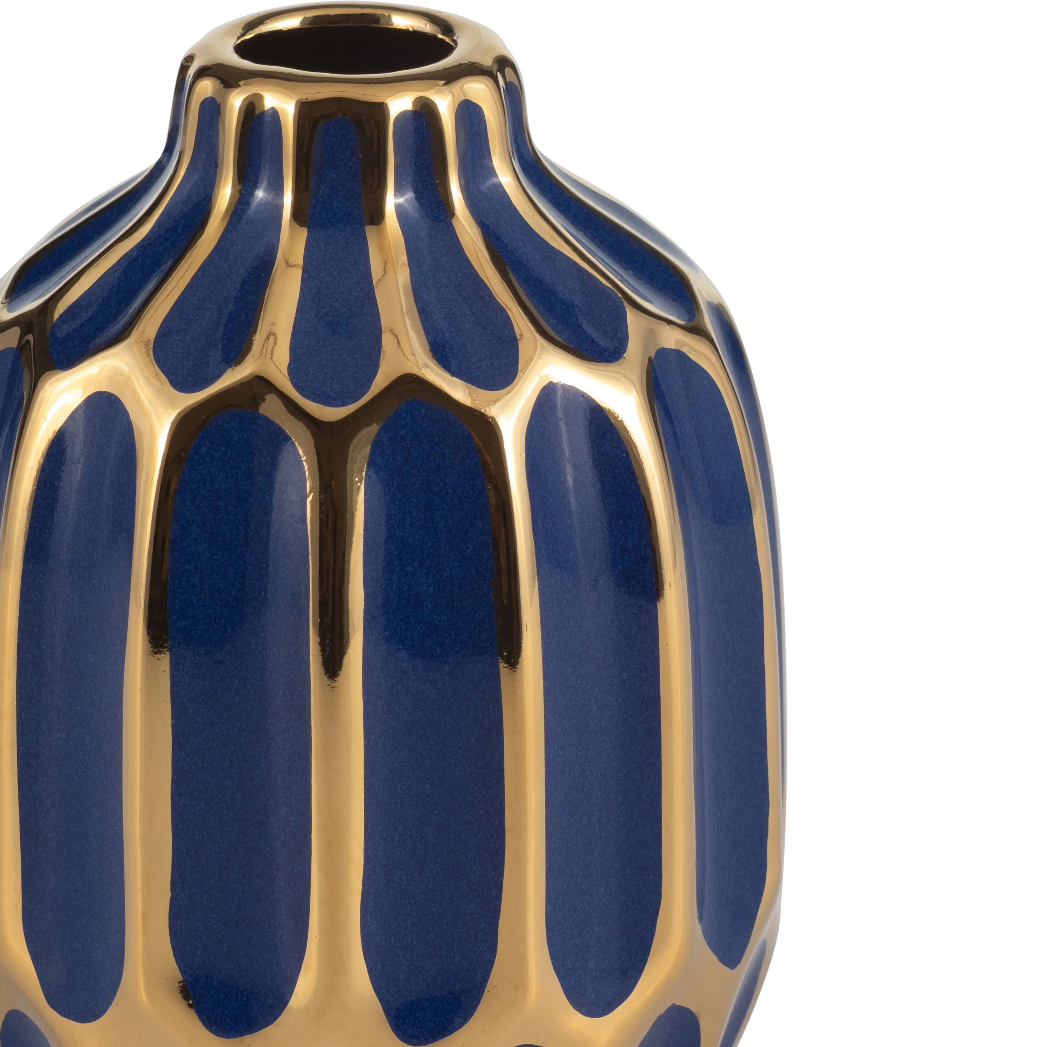 CERAMIC VASE, 5"H, S/2, NAVY/RED