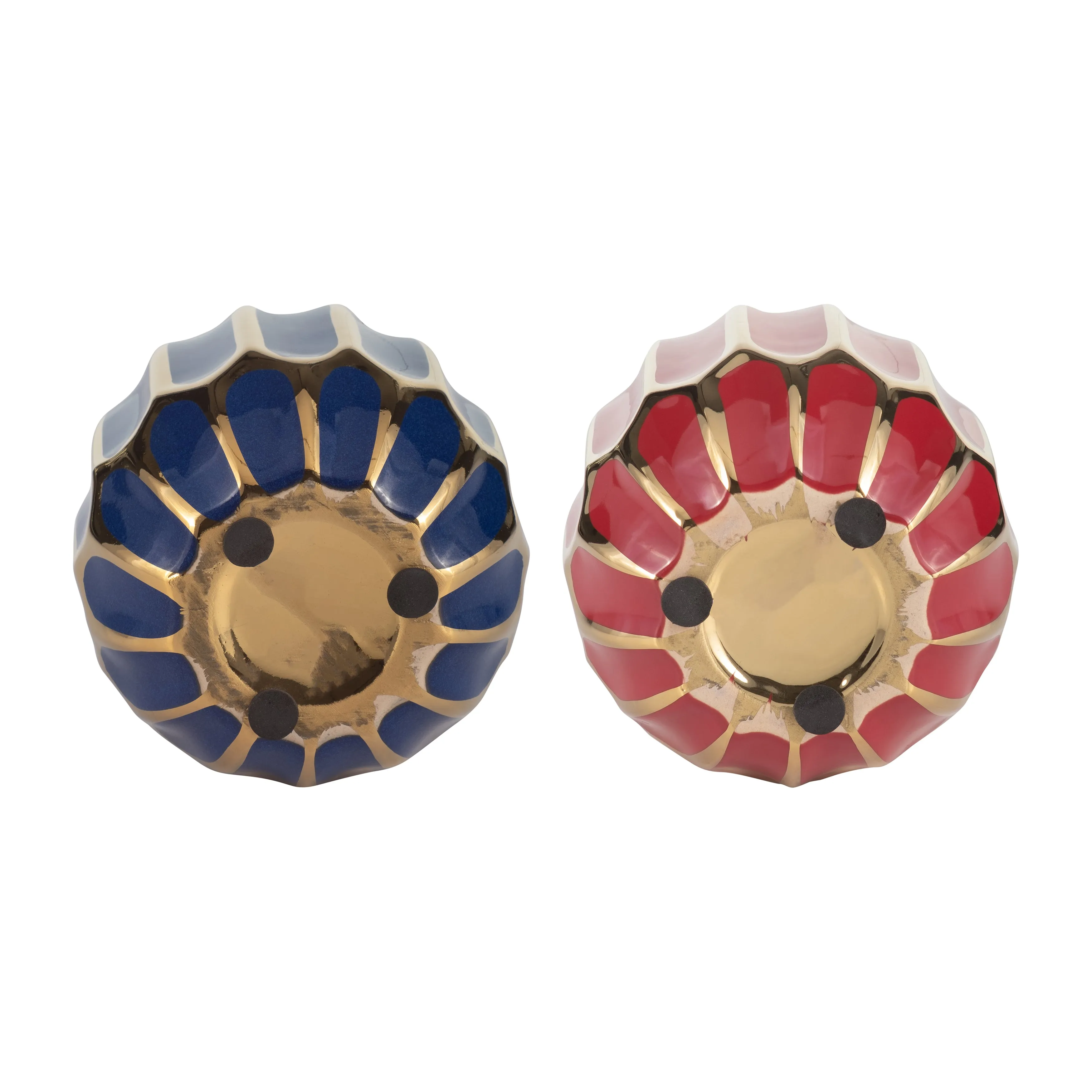 CERAMIC VASE, 5"H, S/2, NAVY/RED