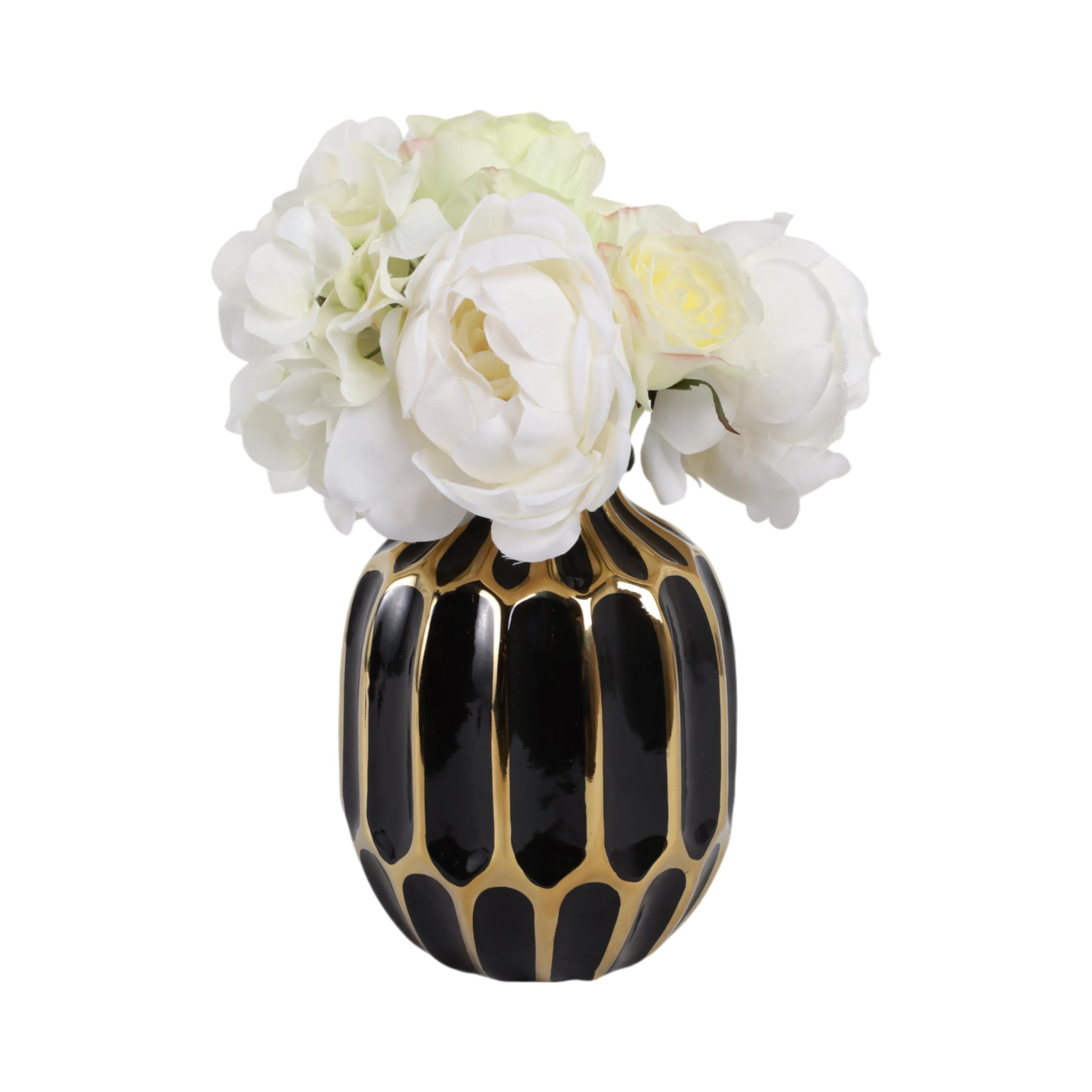 CERAMIC VASE 8", BLACK/GOLD