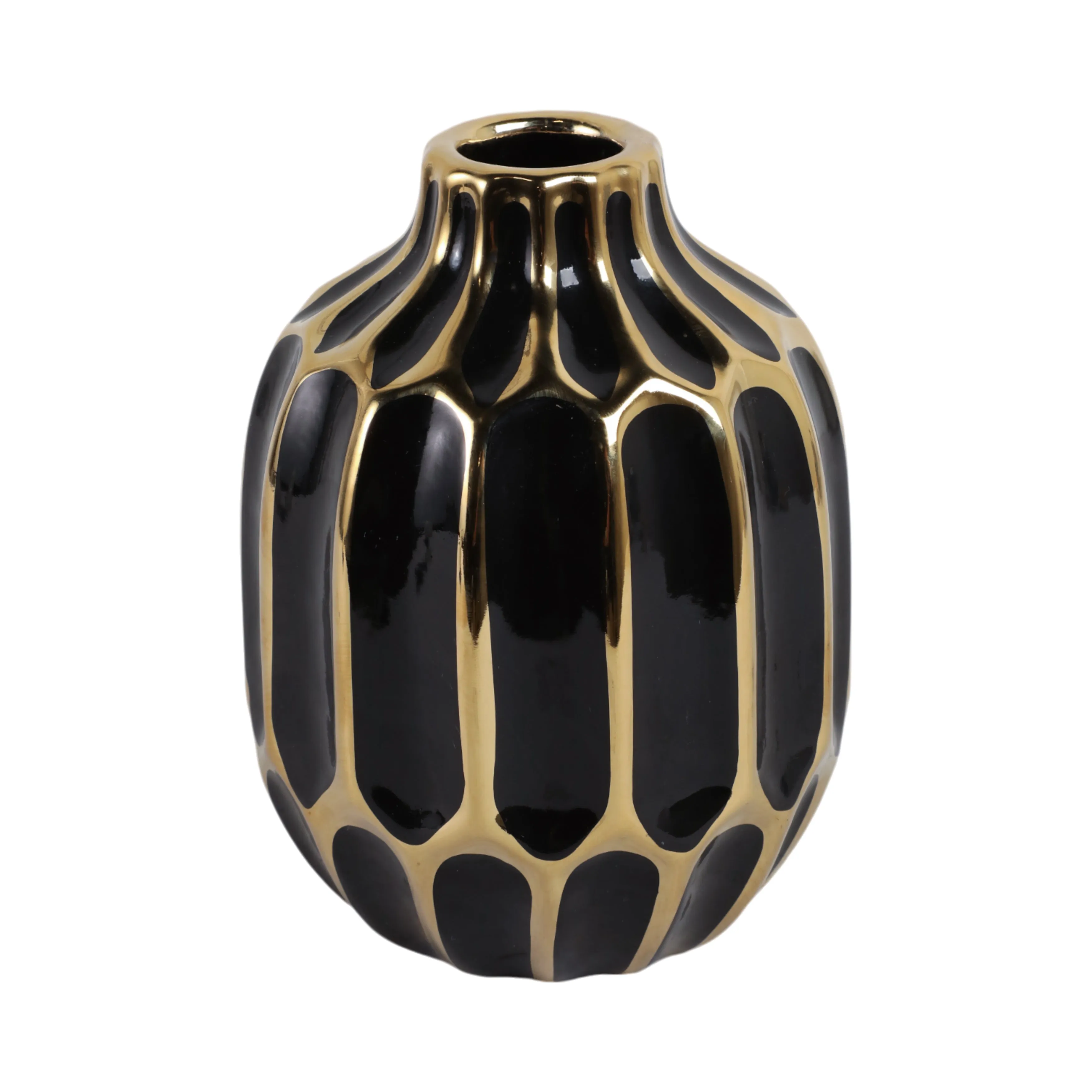 CERAMIC VASE 8", BLACK/GOLD