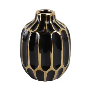 CERAMIC VASE 8", BLACK/GOLD