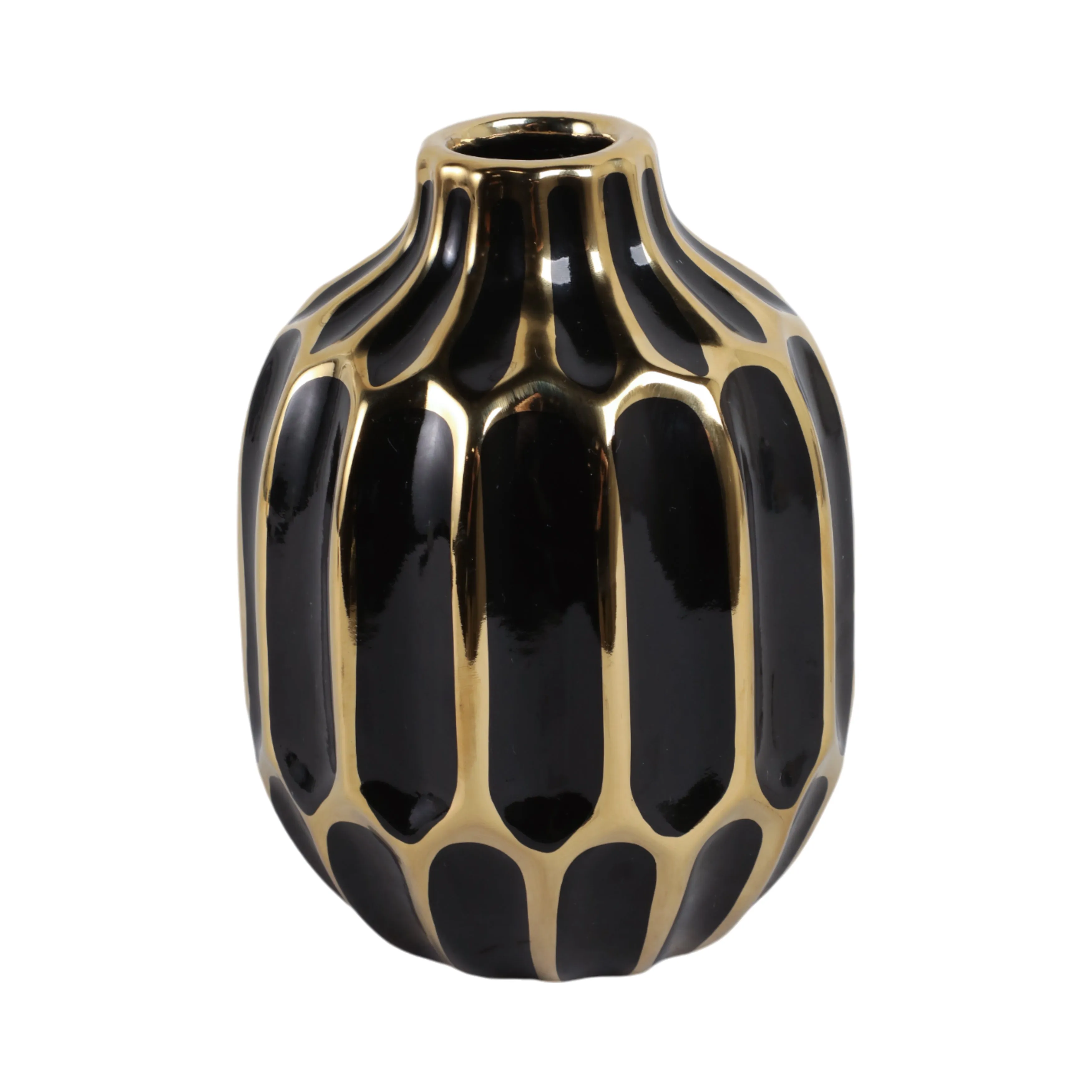CERAMIC VASE 8", BLACK/GOLD