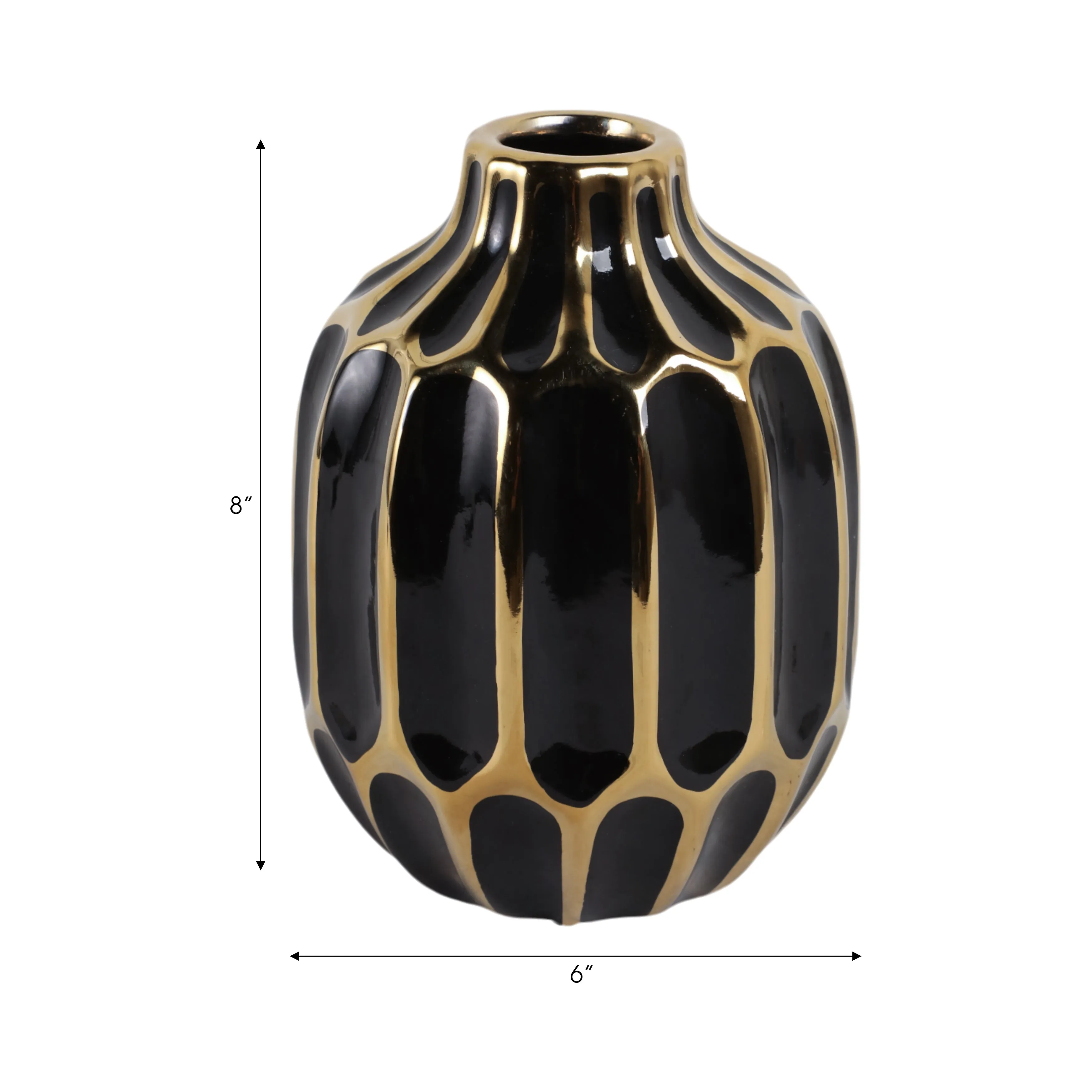 CERAMIC VASE 8", BLACK/GOLD