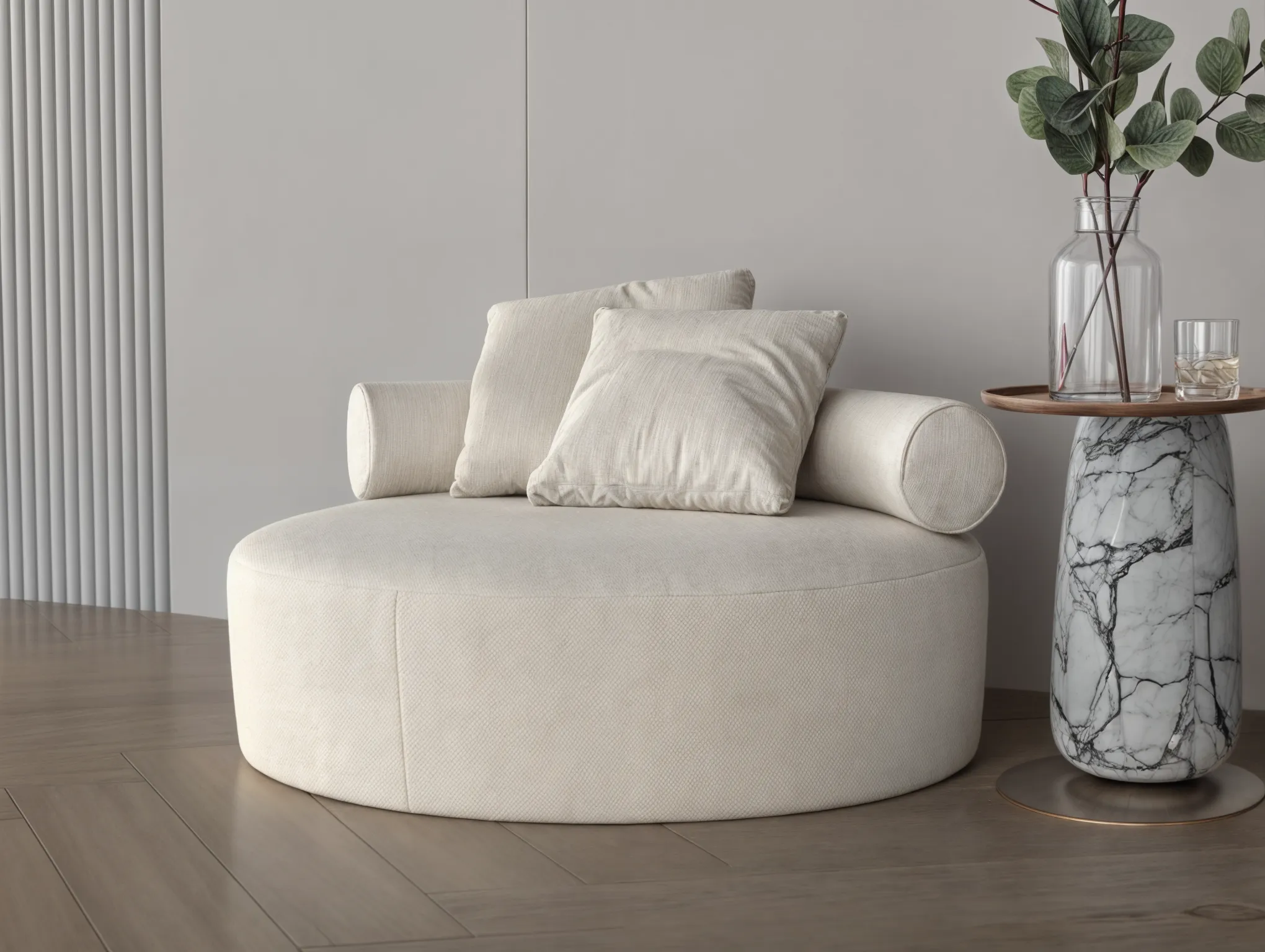 Chanel fabric vanilla round sofa 120x120x35 cm