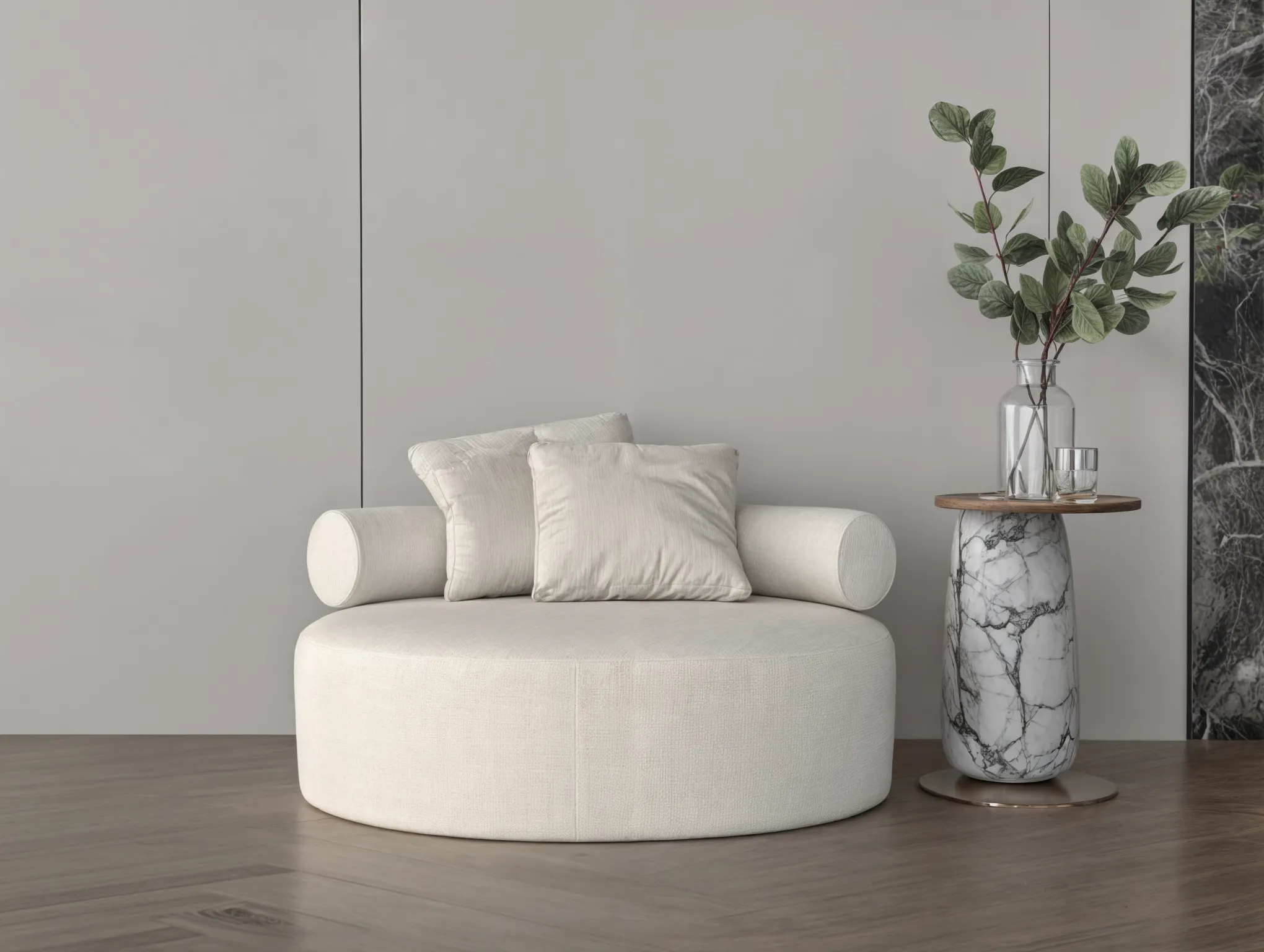 Chanel fabric vanilla round sofa 120x120x35 cm