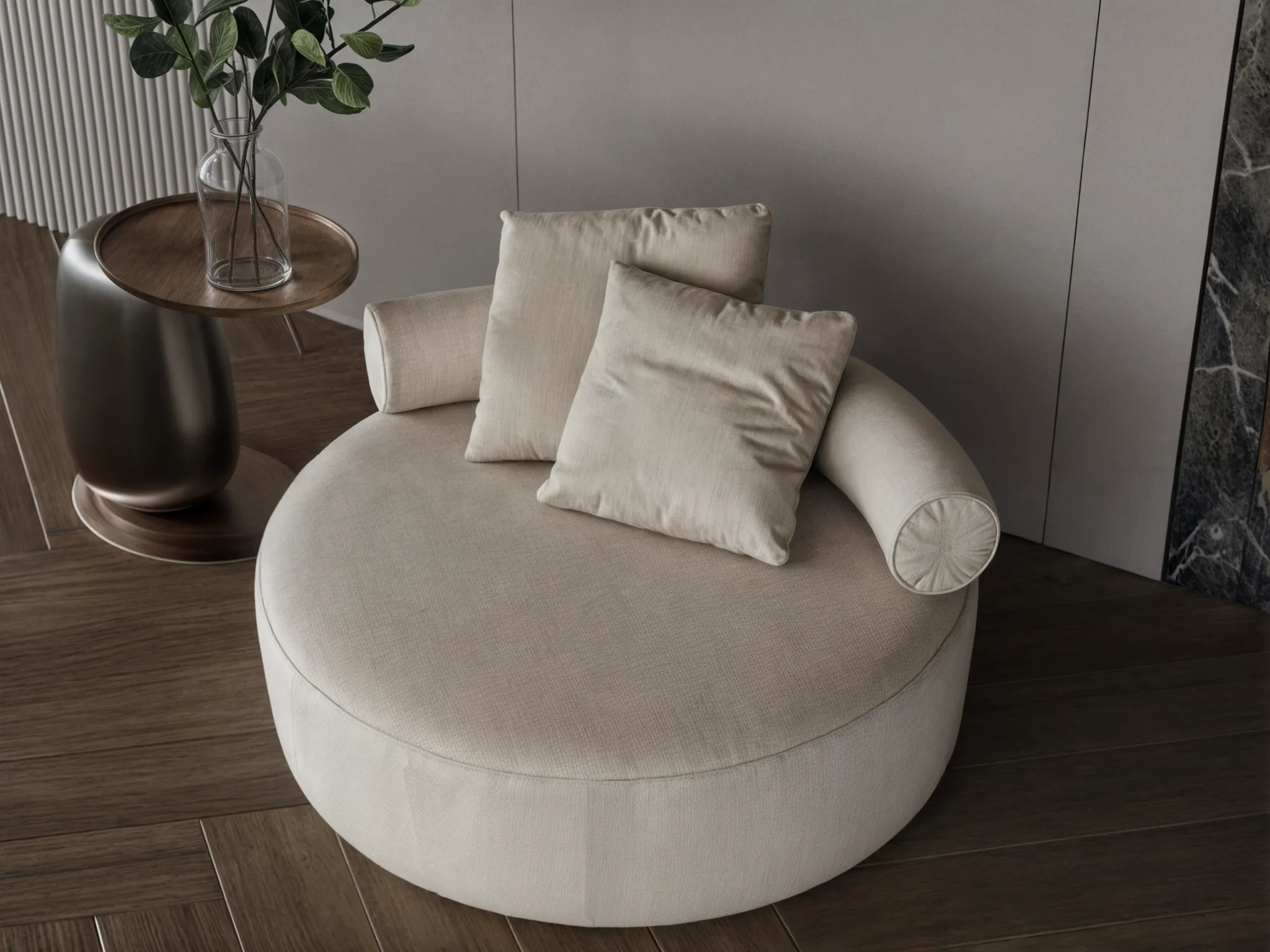 Chanel fabric vanilla round sofa 120x120x35 cm