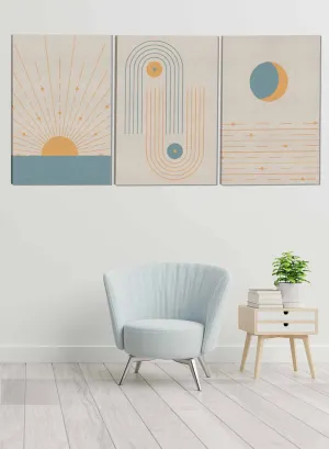 Circle Dots And Sun Rays Abstract Paintings(set of 3)