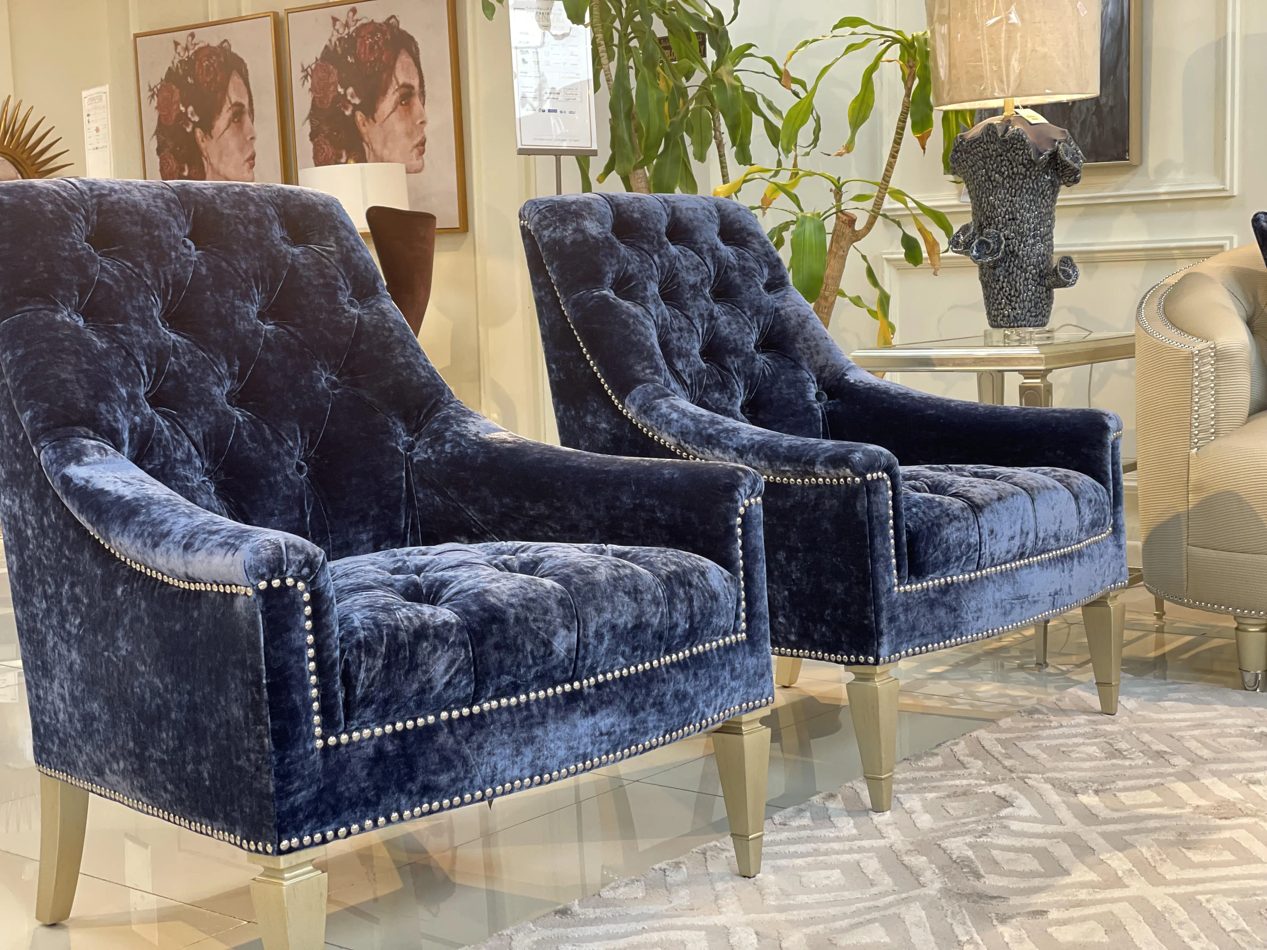 Classic Elegance -Tufted Chair (Dark Blue)