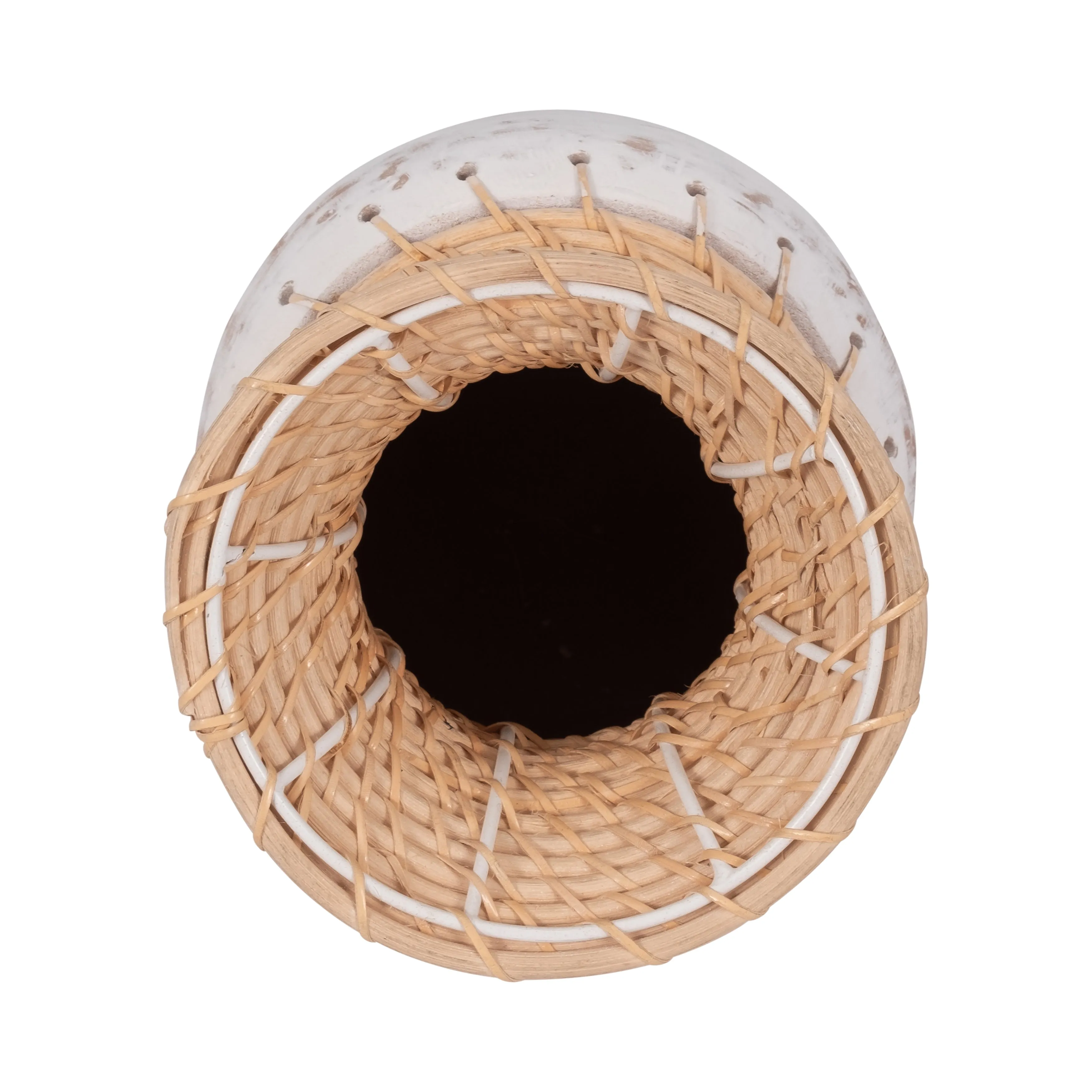 CLAY, 11" VASE WITH WOVEN TOP, WHITE/NATURAL