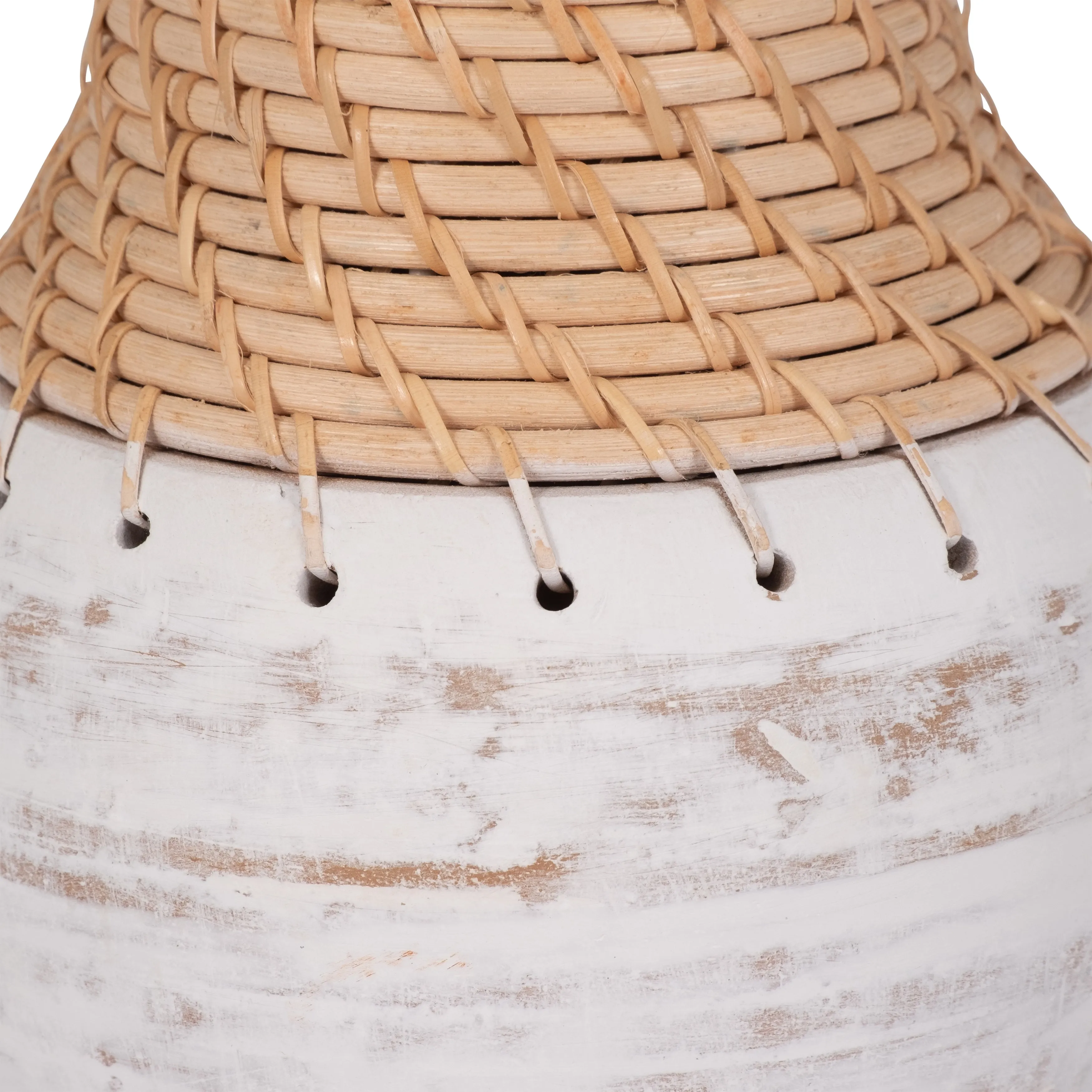 CLAY, 11" VASE WITH WOVEN TOP, WHITE/NATURAL