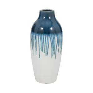 CLAY, 19" DRIP VASE, BLUE/WHITE