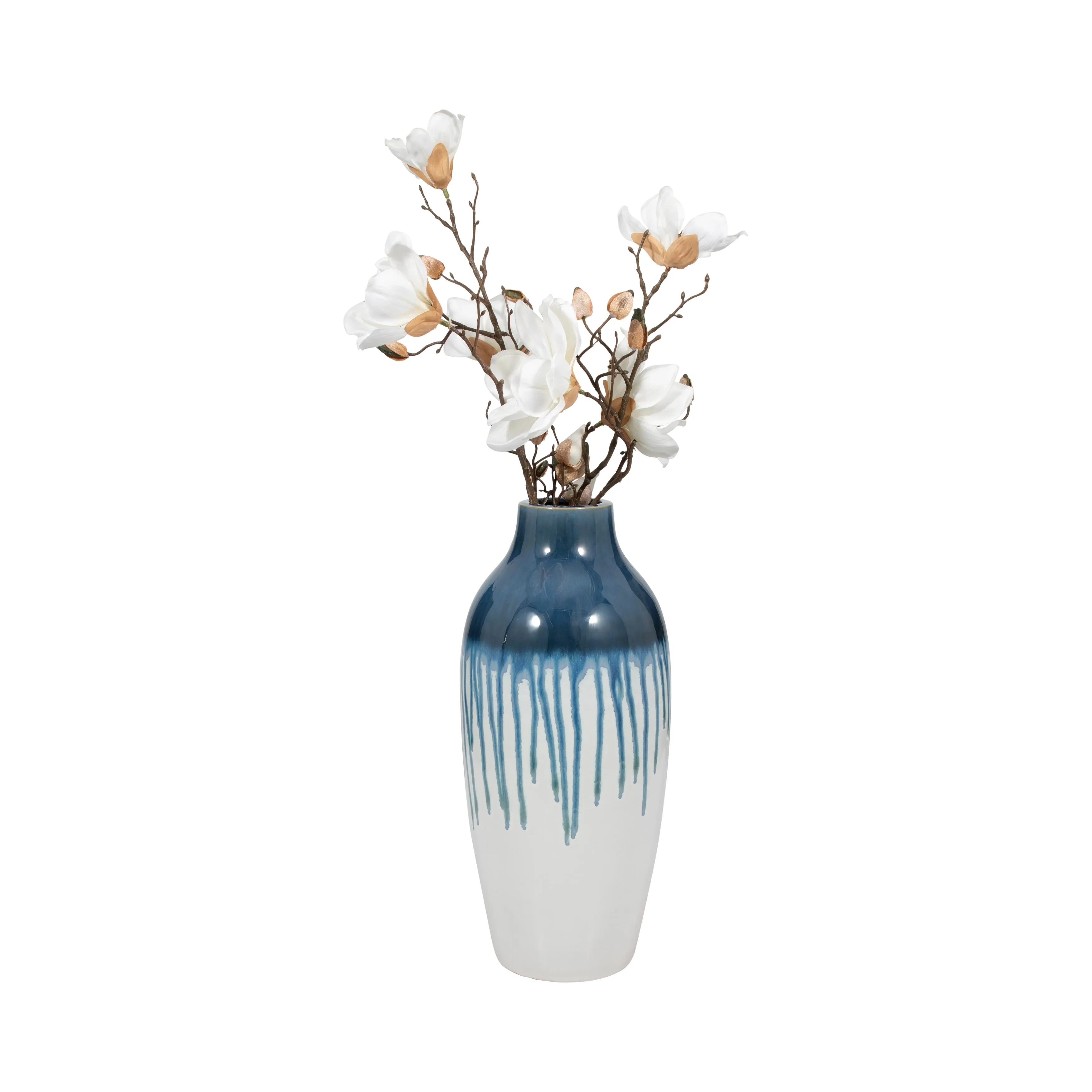 CLAY, 19" DRIP VASE, BLUE/WHITE
