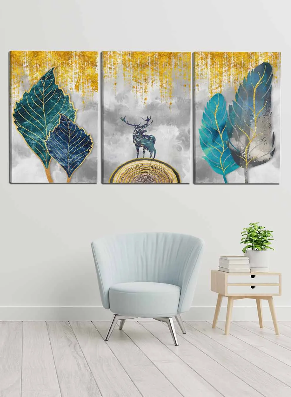 Deer Feathers Paintings(set of 3)