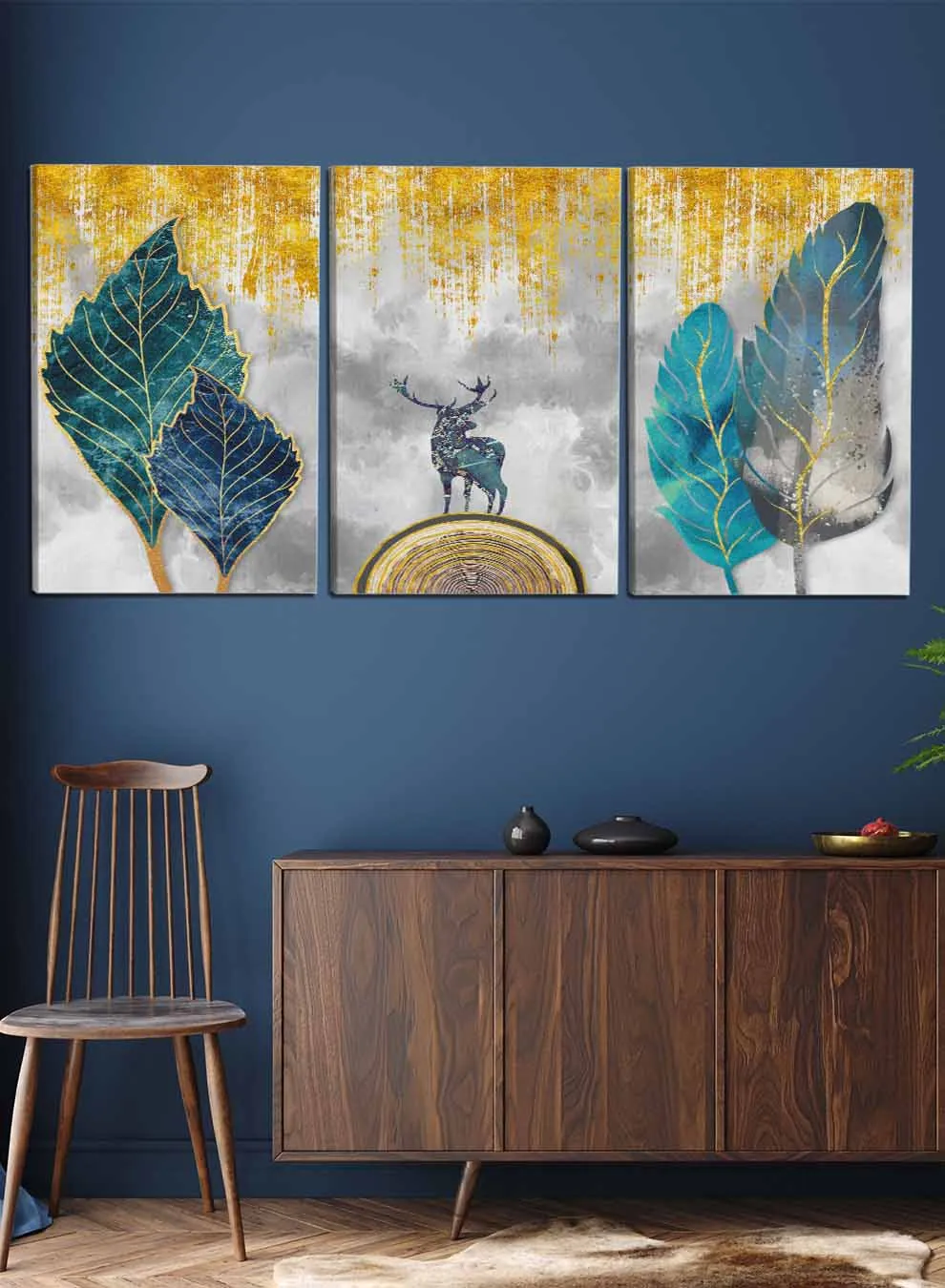 Deer Feathers Paintings(set of 3)