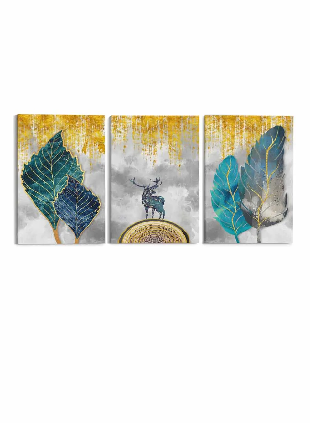 Deer Feathers Paintings(set of 3)