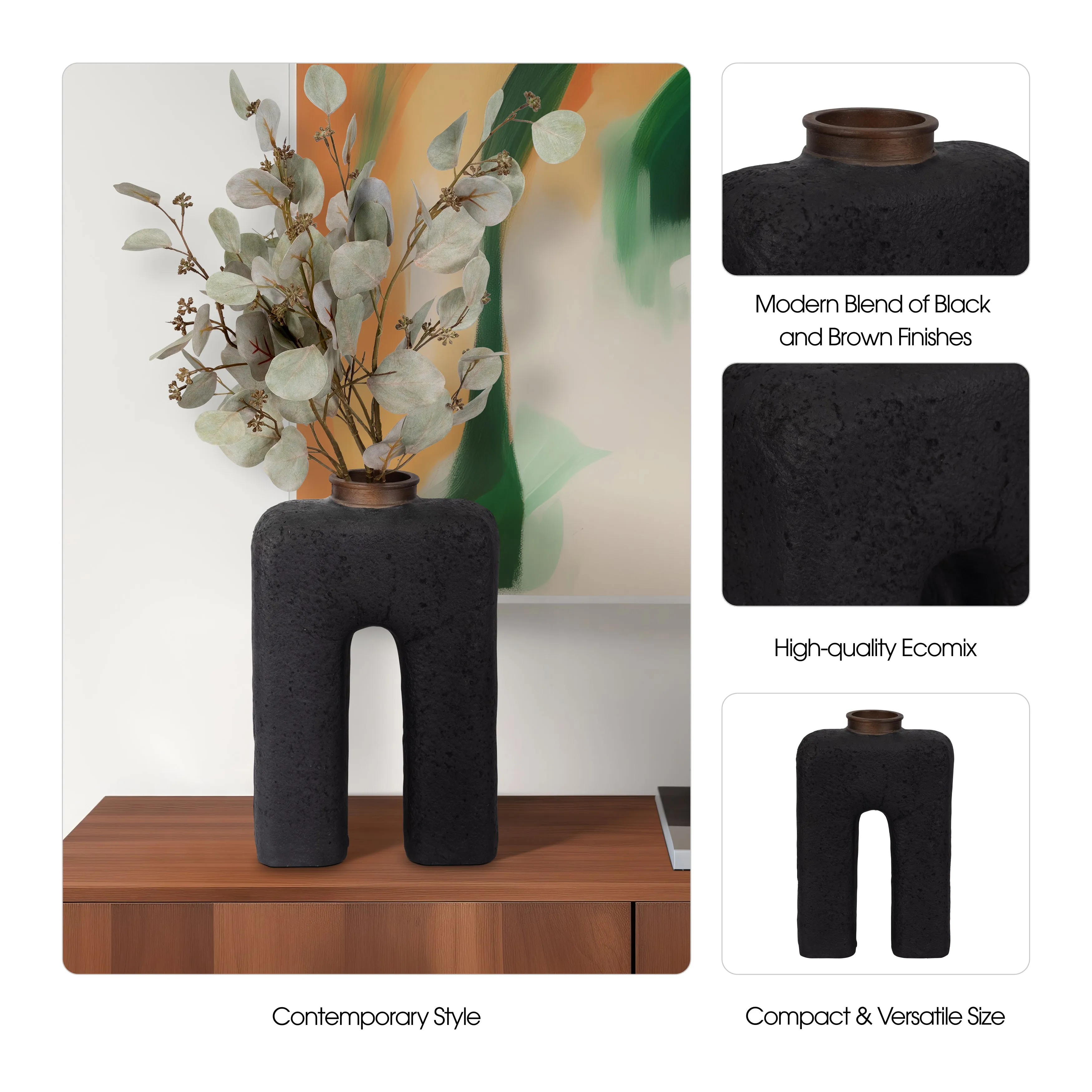 Ecomix, 15"H Abstract Vase, Black