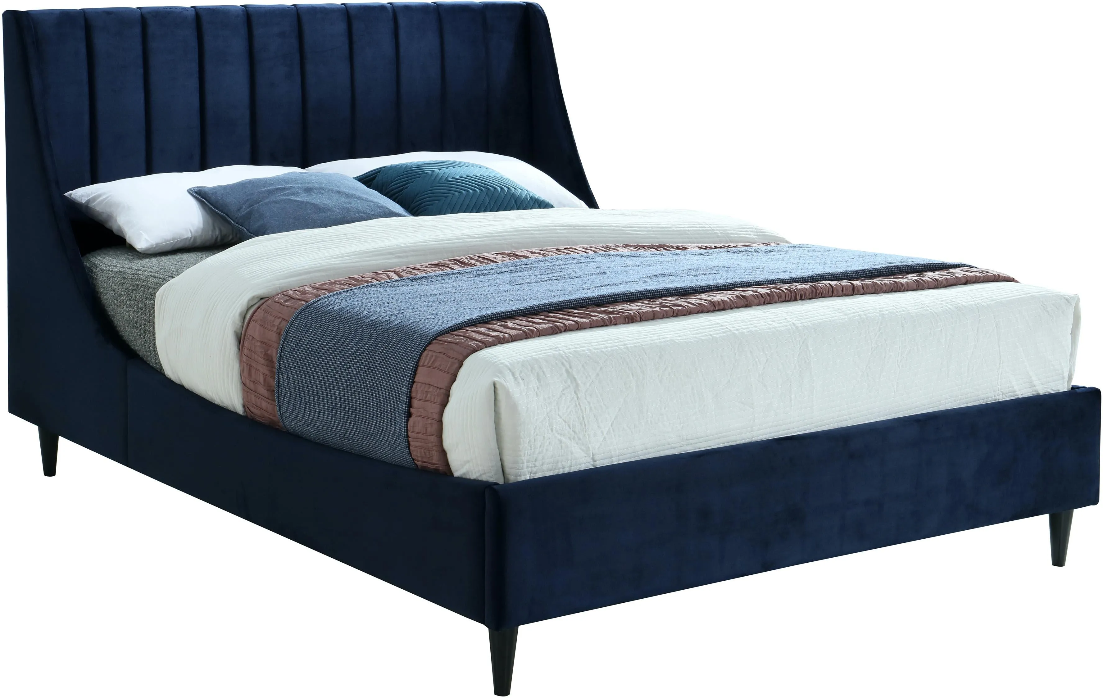 Eva Navy Velvet Queen Bed