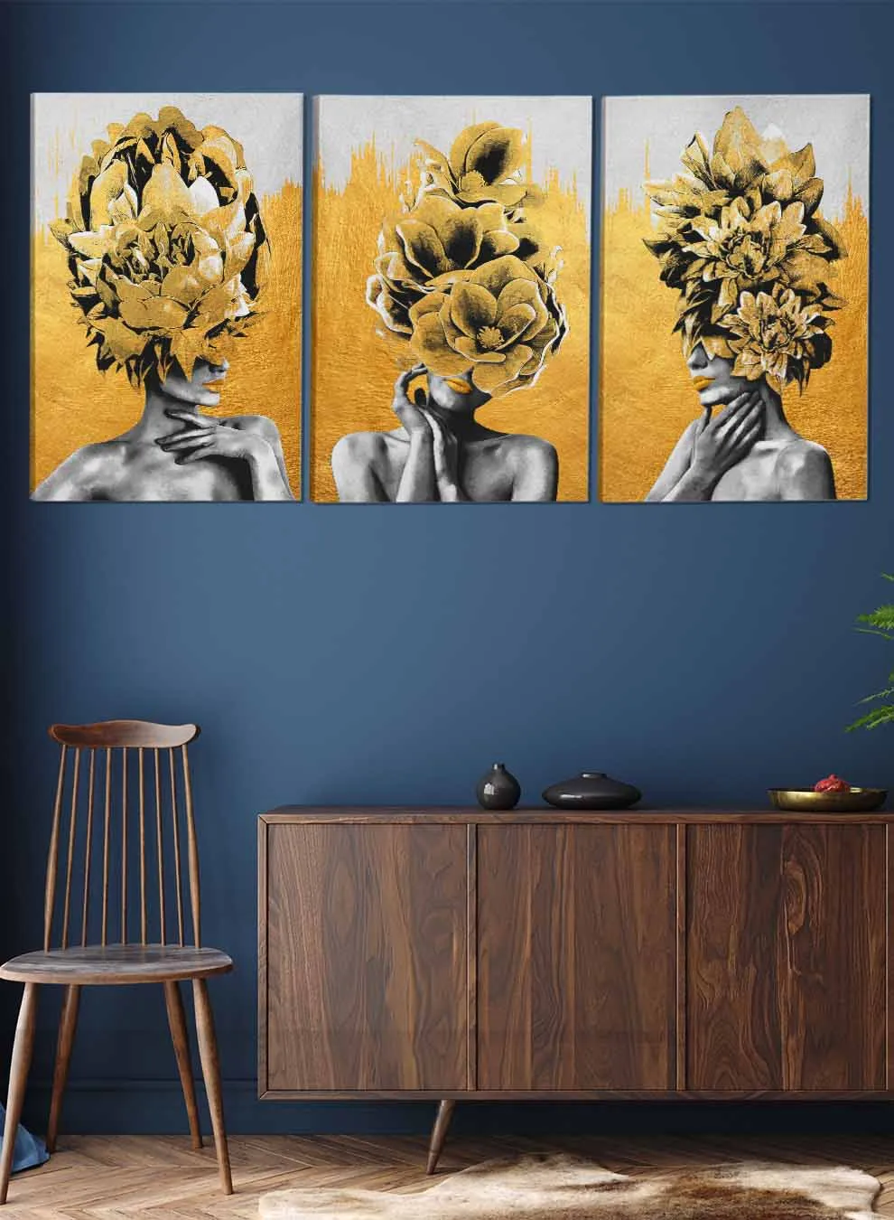 Girl With Flower On Head Abstract Paintings(set of 3)