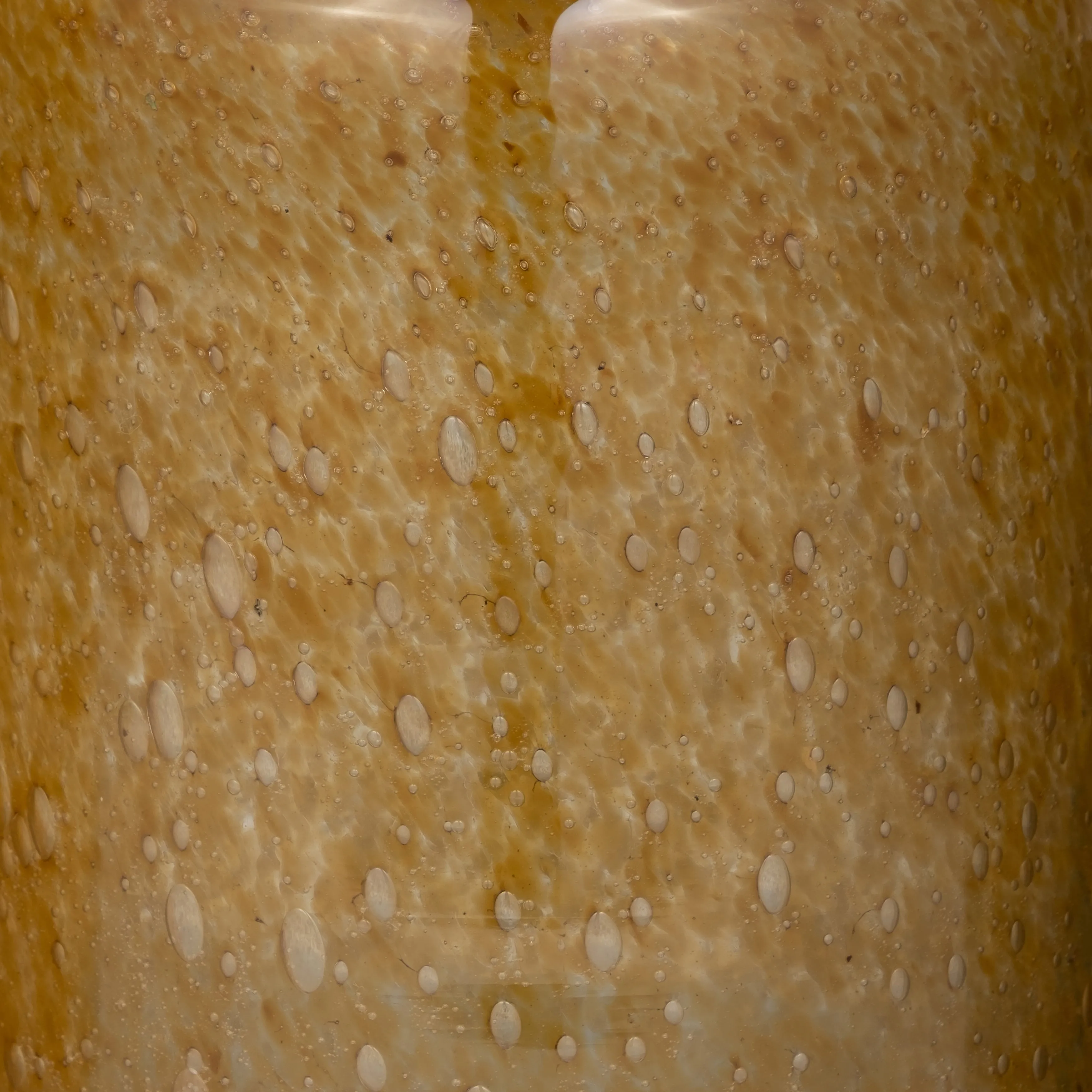 GLASS, 10" JAR W/ KNOT LID AMBER BUBBLE