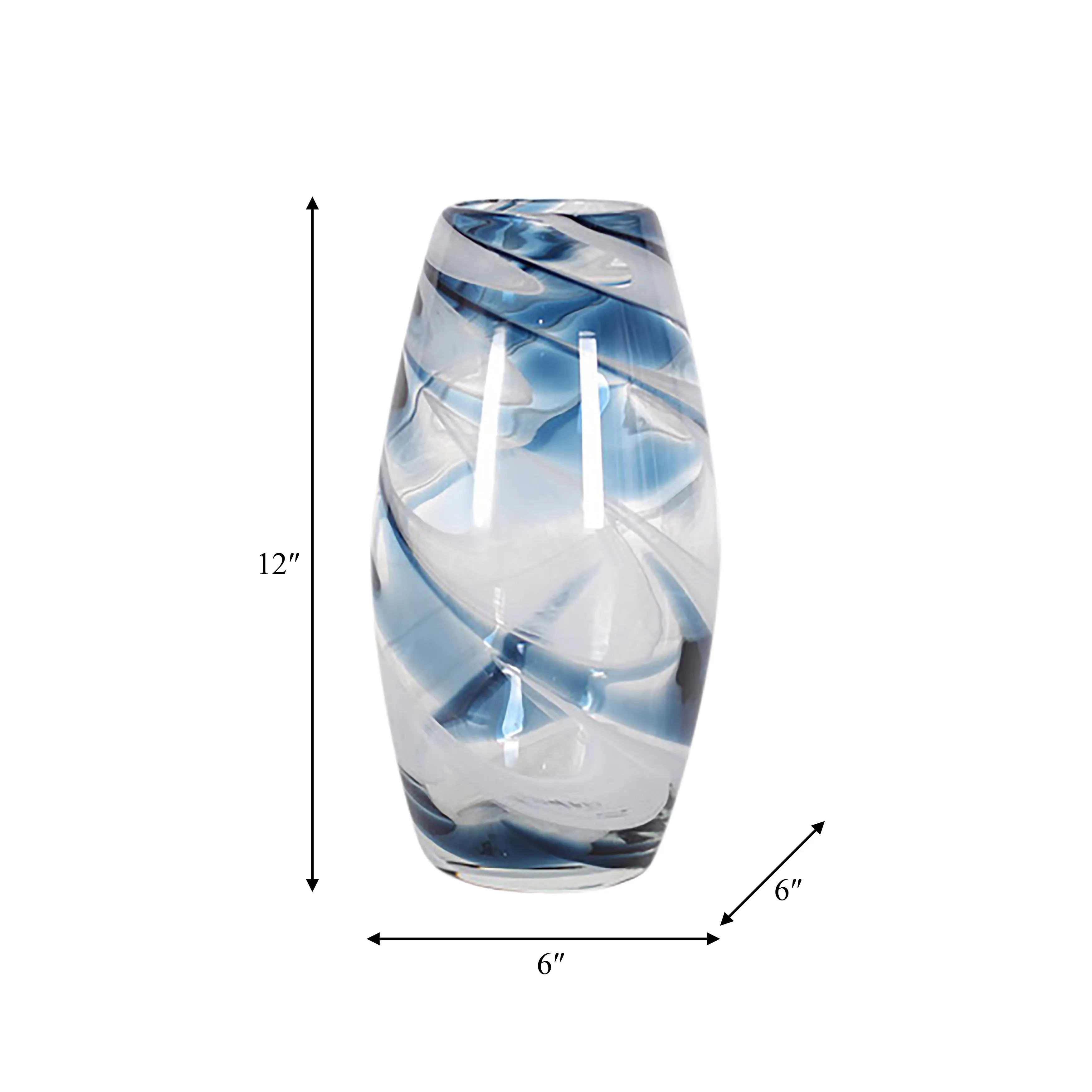 GLASS, 12" SWIRL VASE, BLUE