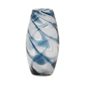 GLASS, 12" SWIRL VASE, BLUE