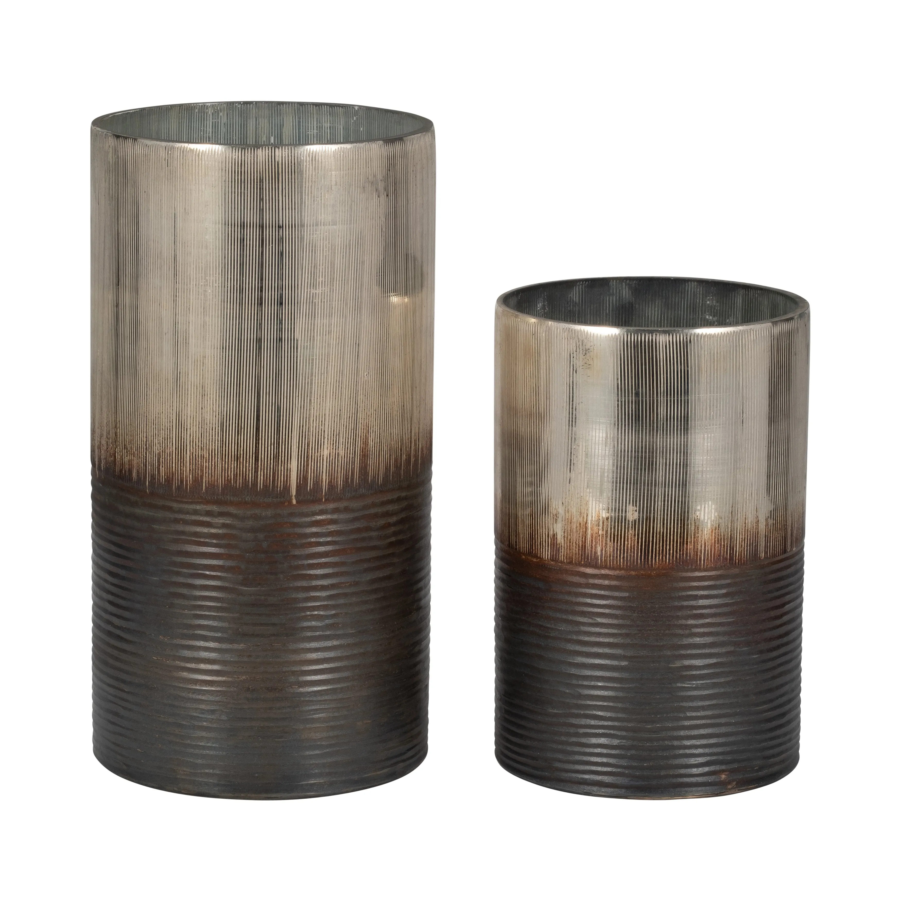 GLASS, 13" METALLIC 2-TONE VASE, SILVER
