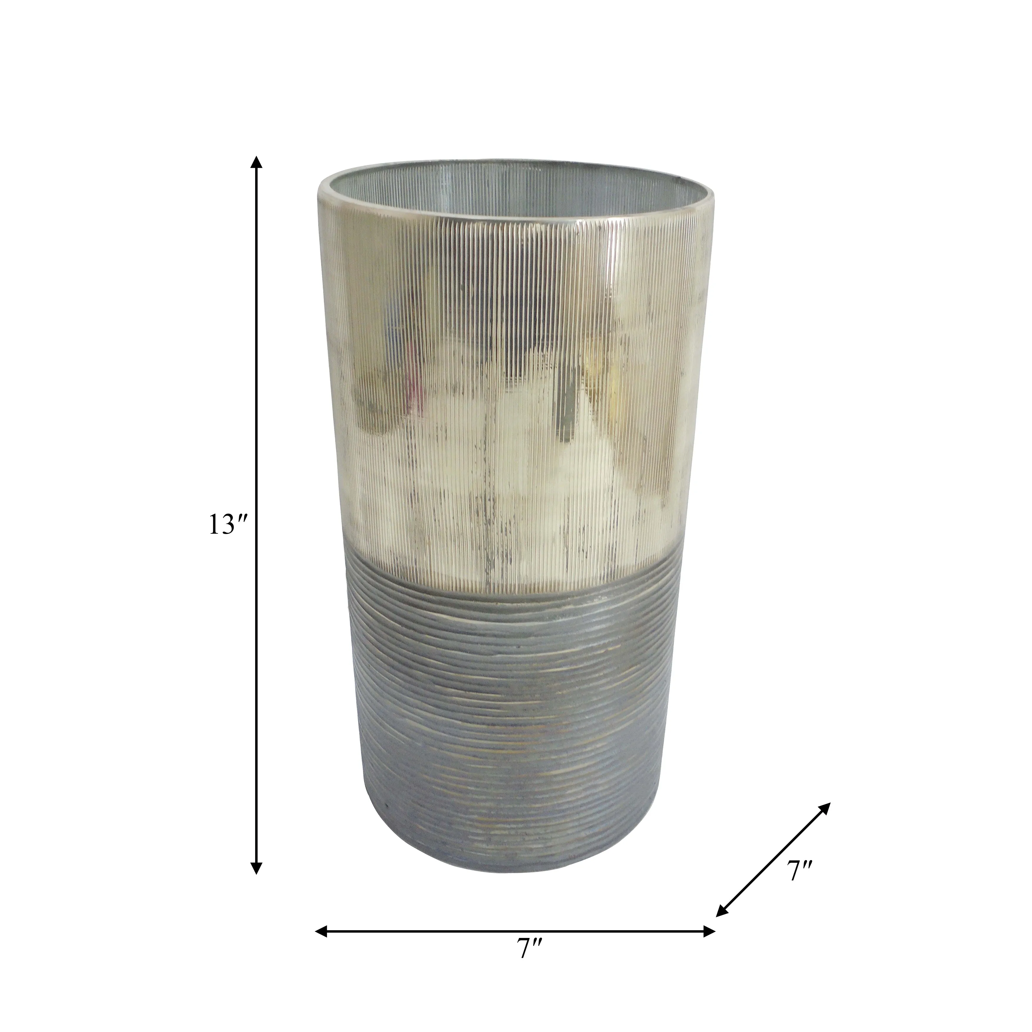GLASS, 13" METALLIC 2-TONE VASE, SILVER