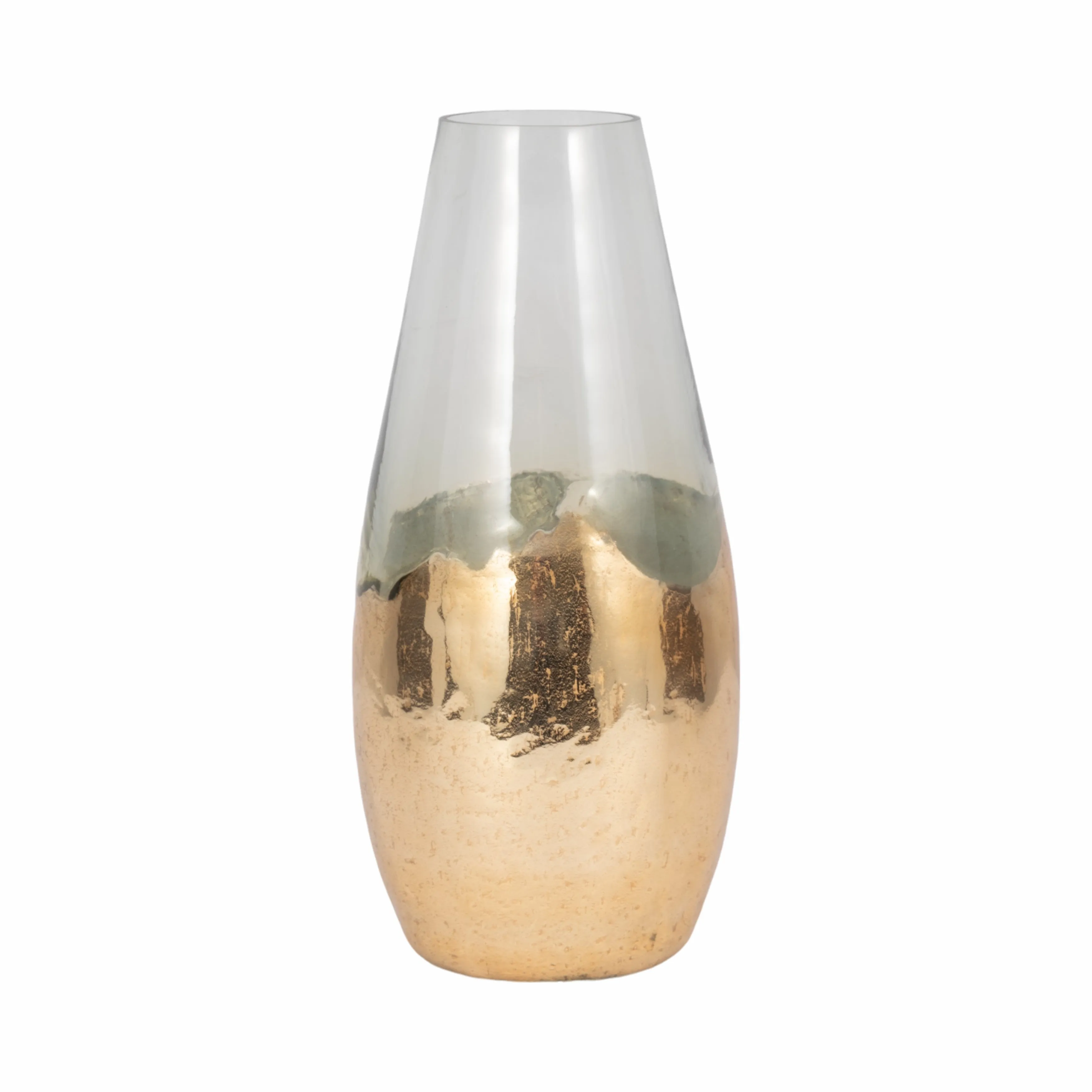 GLASS, 15" GOLD DIPPED VASE, CLEAR