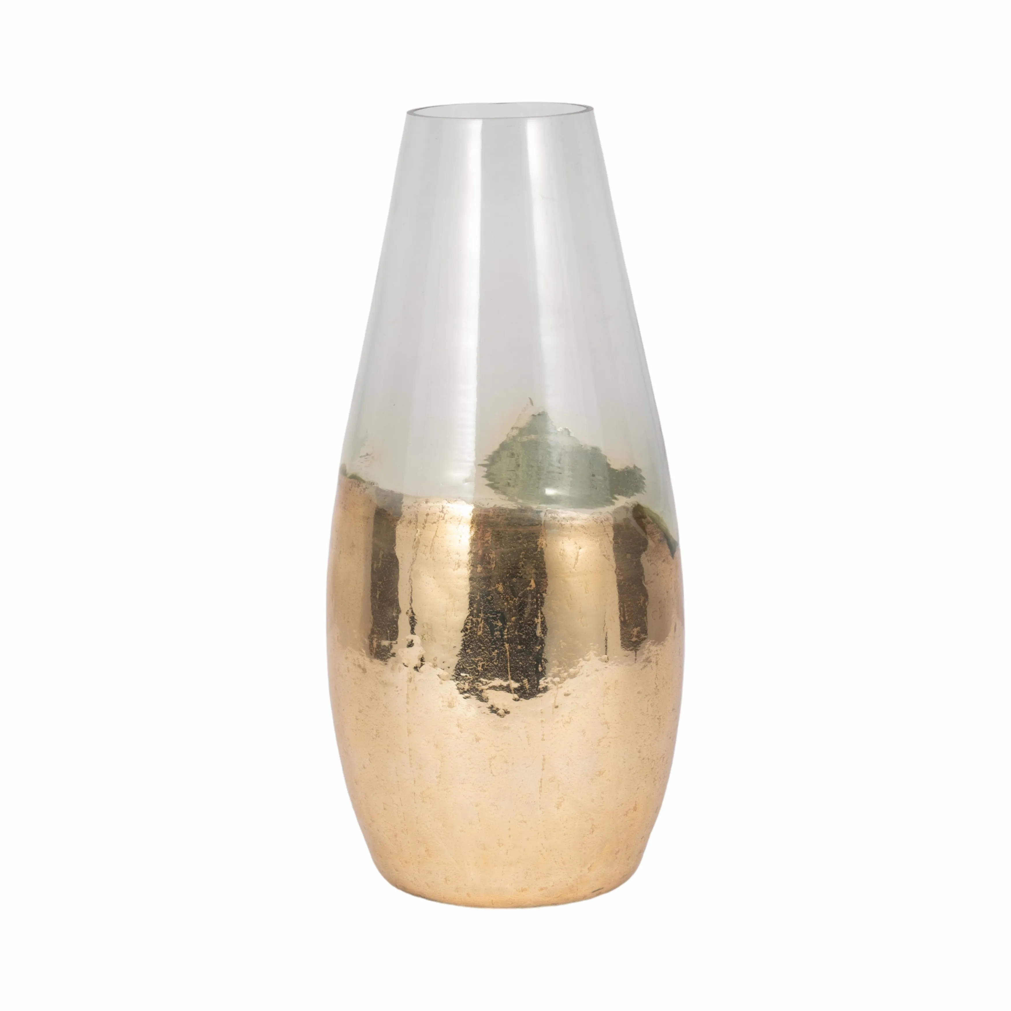 GLASS, 15" GOLD DIPPED VASE, CLEAR