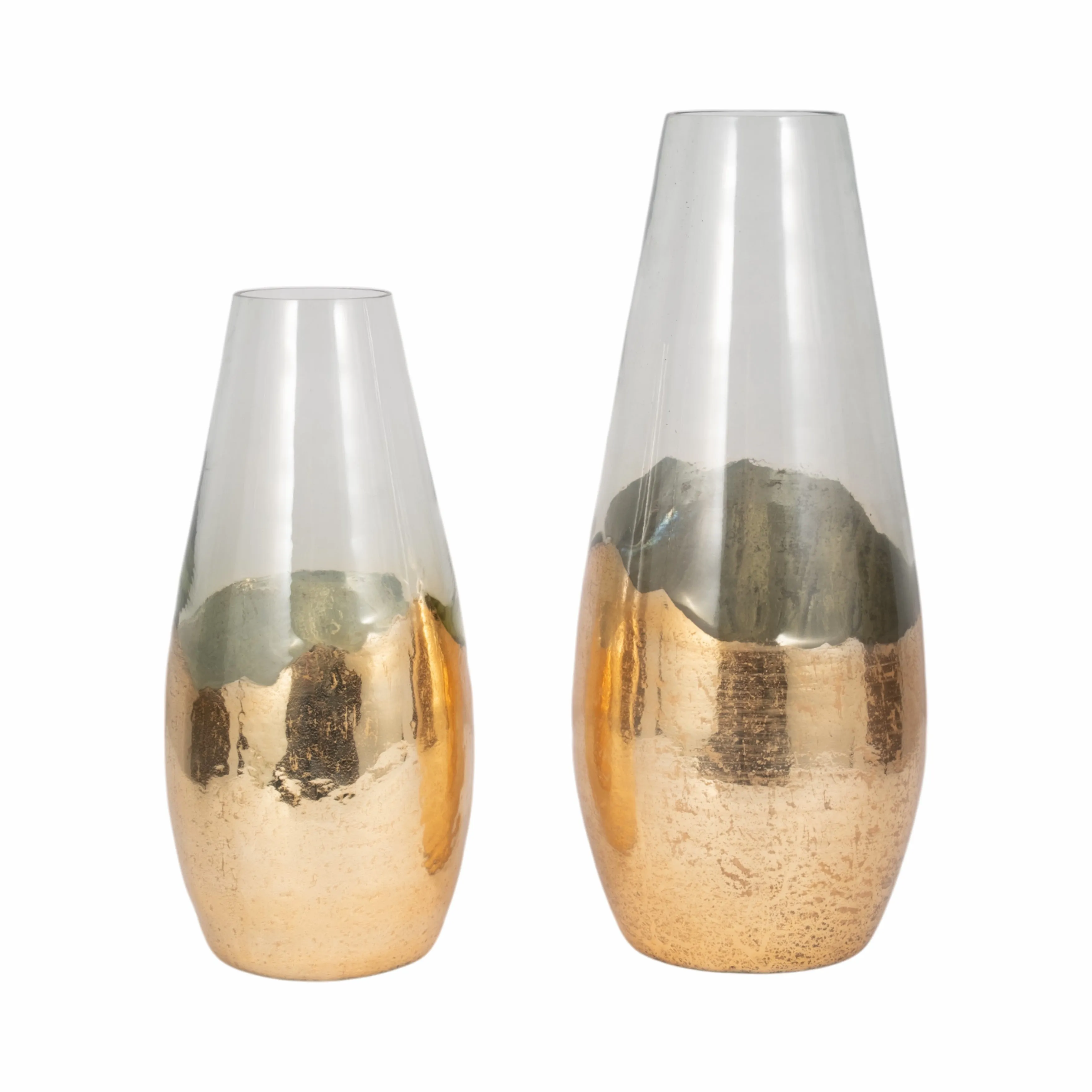 GLASS, 15" GOLD DIPPED VASE, CLEAR