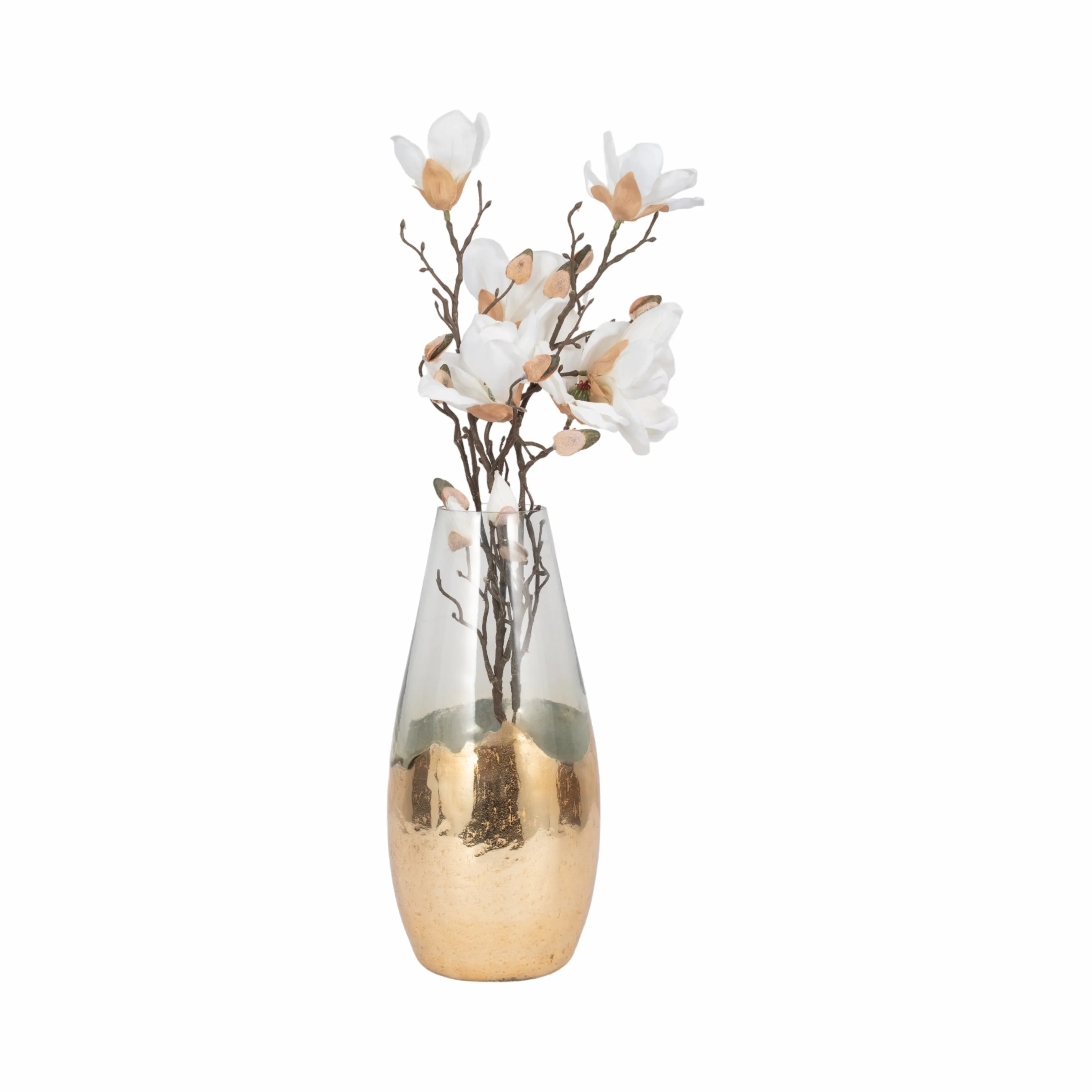 GLASS, 15" GOLD DIPPED VASE, CLEAR