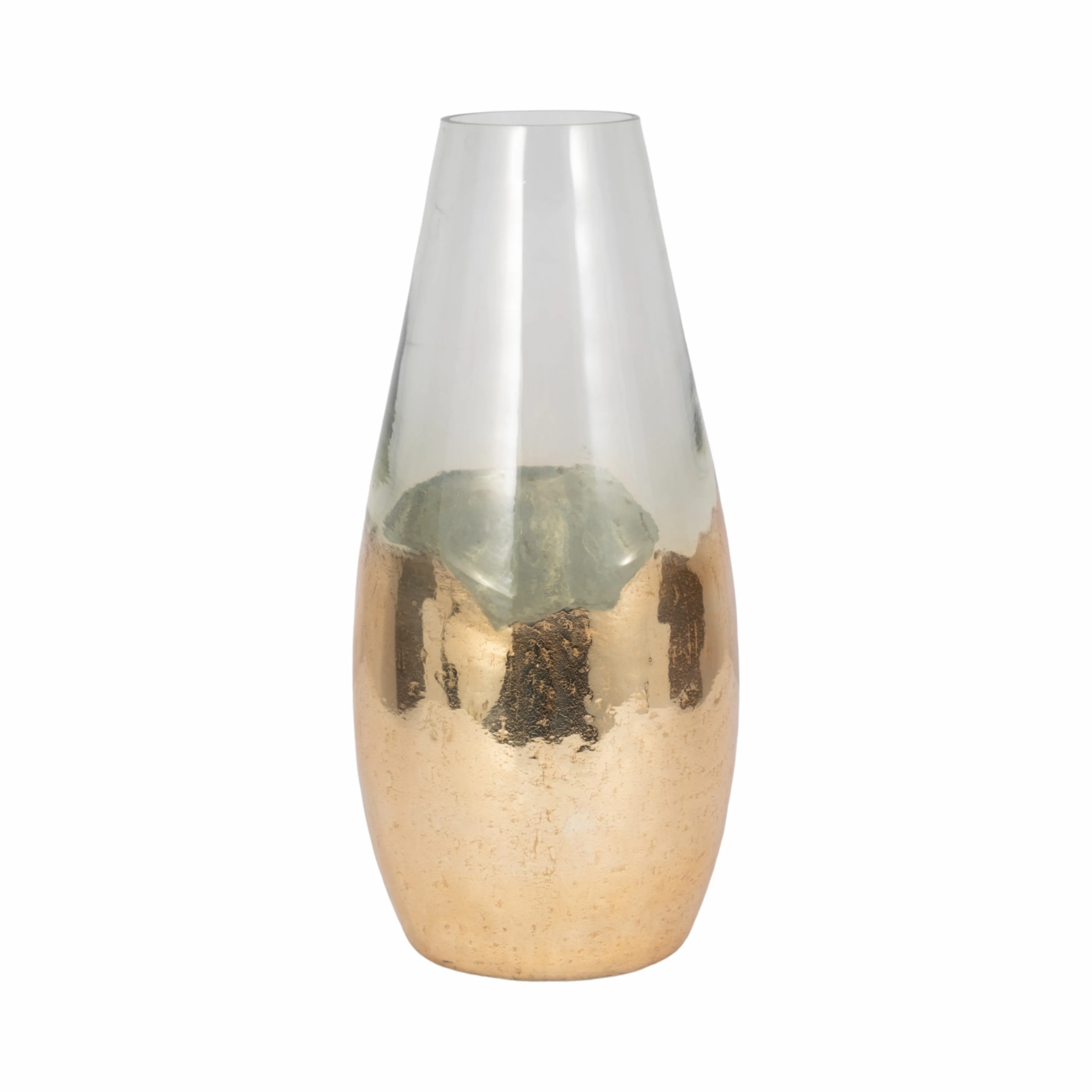 GLASS, 15" GOLD DIPPED VASE, CLEAR
