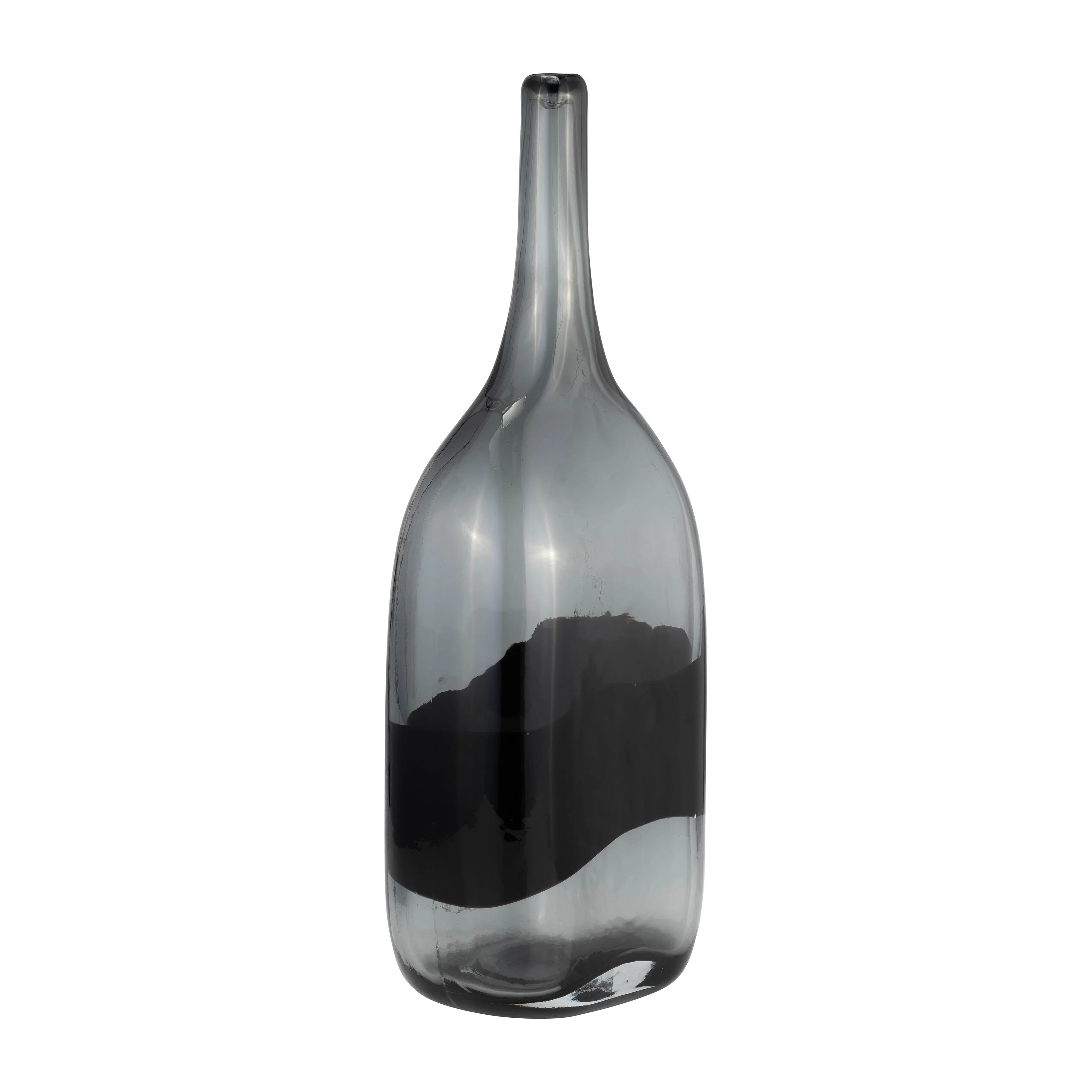 GLASS, 15"H LONG NECK 2-TONE VASE, SMOKE/BLACK