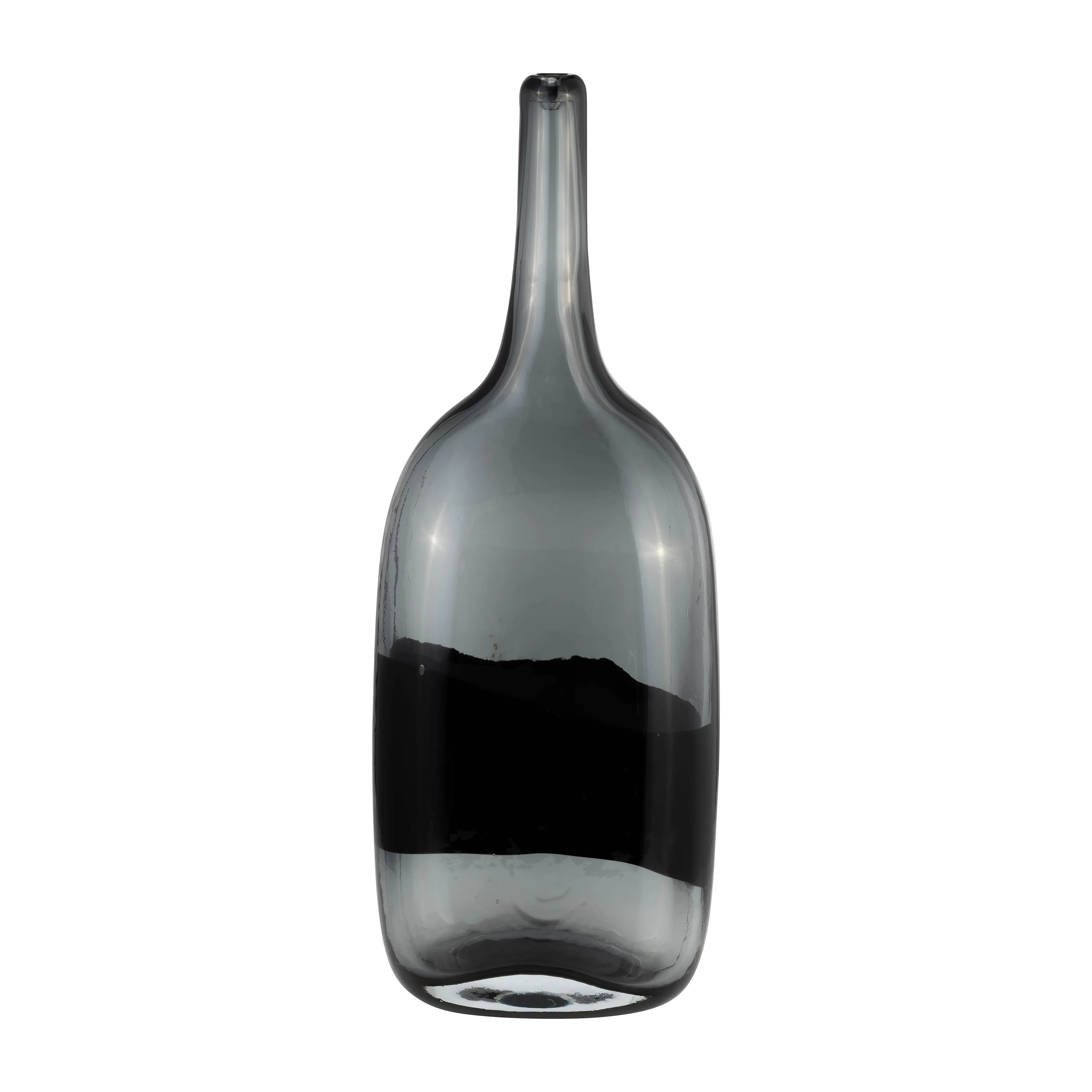 GLASS, 15"H LONG NECK 2-TONE VASE, SMOKE/BLACK