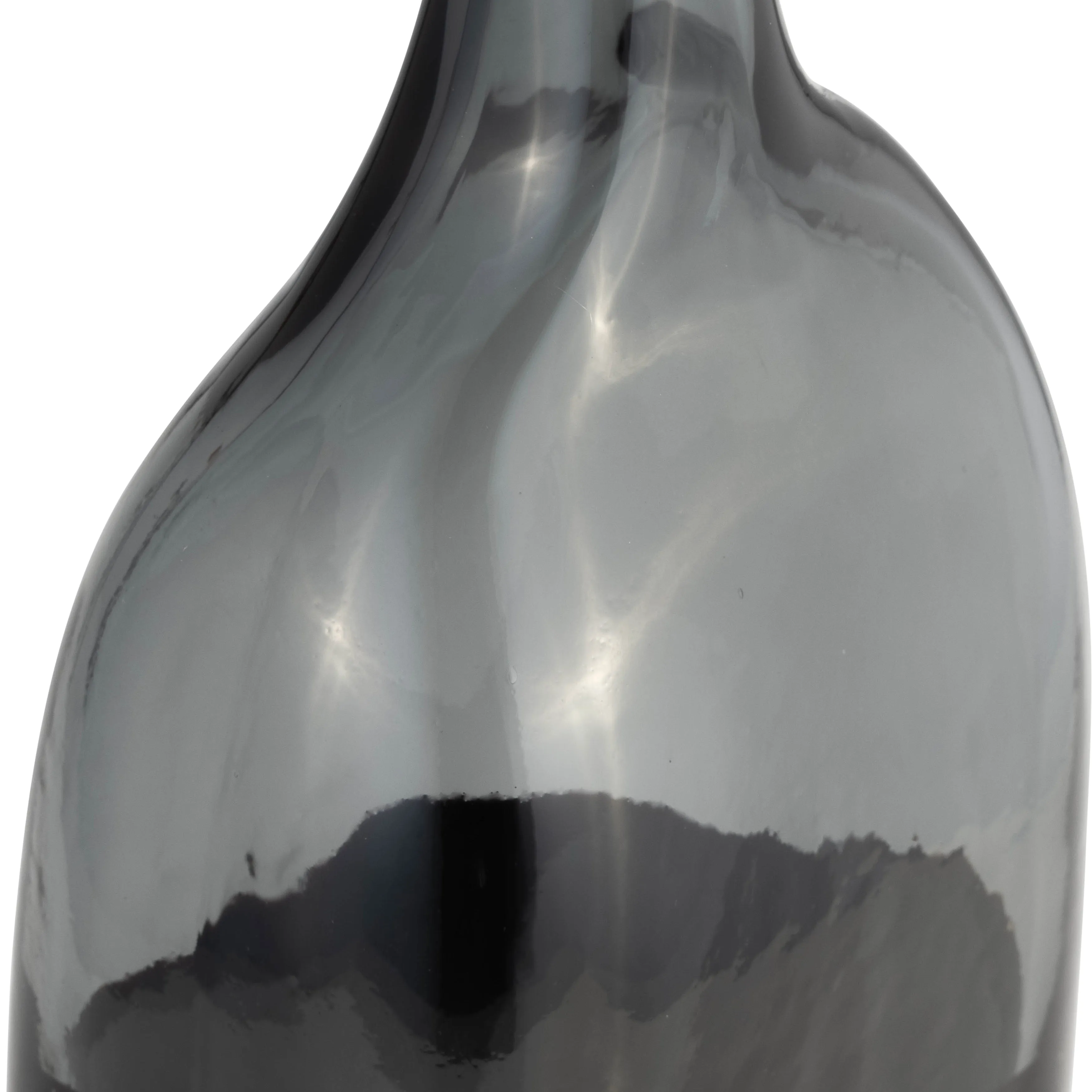 GLASS, 15"H LONG NECK 2-TONE VASE, SMOKE/BLACK