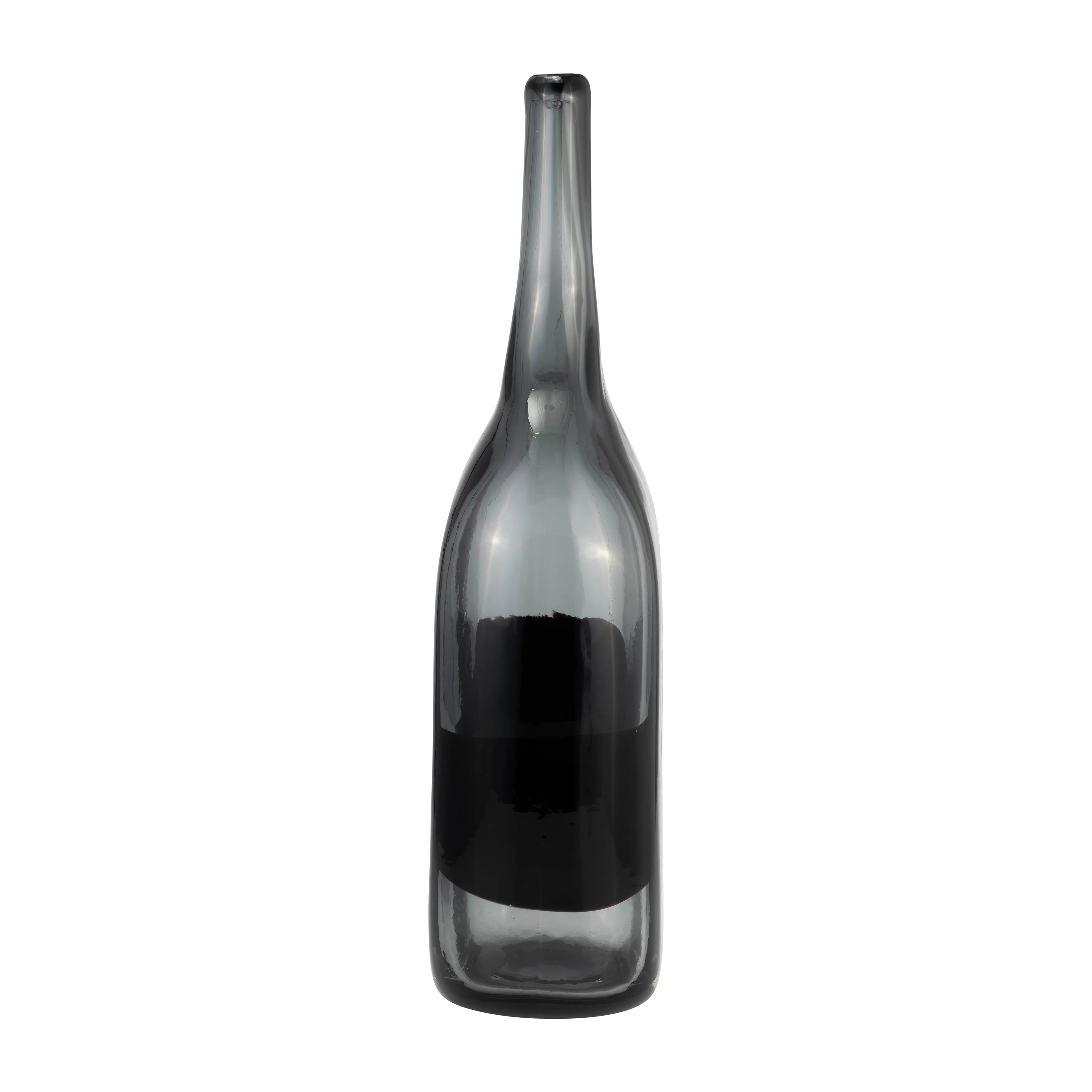 GLASS, 15"H LONG NECK 2-TONE VASE, SMOKE/BLACK