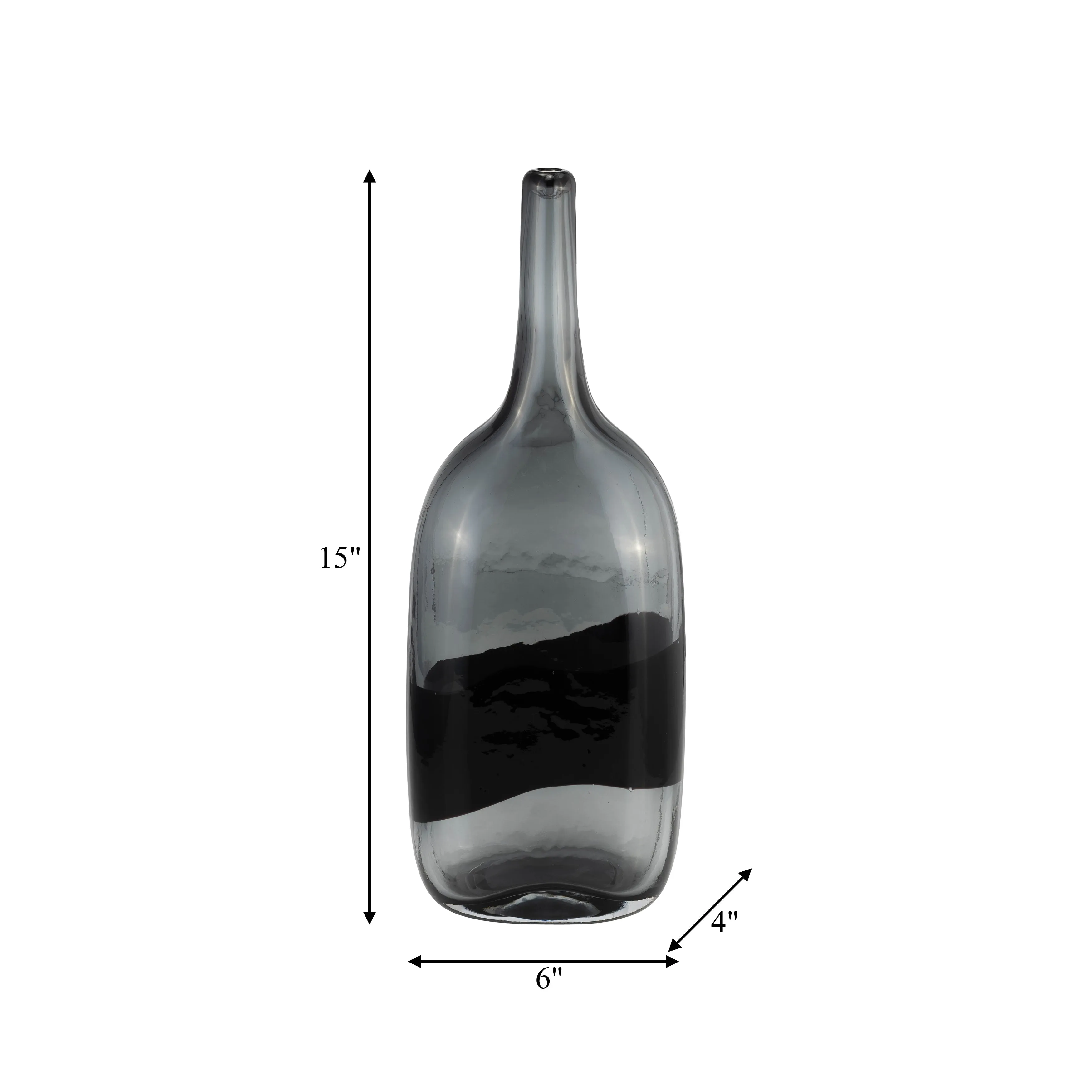 GLASS, 15"H LONG NECK 2-TONE VASE, SMOKE/BLACK