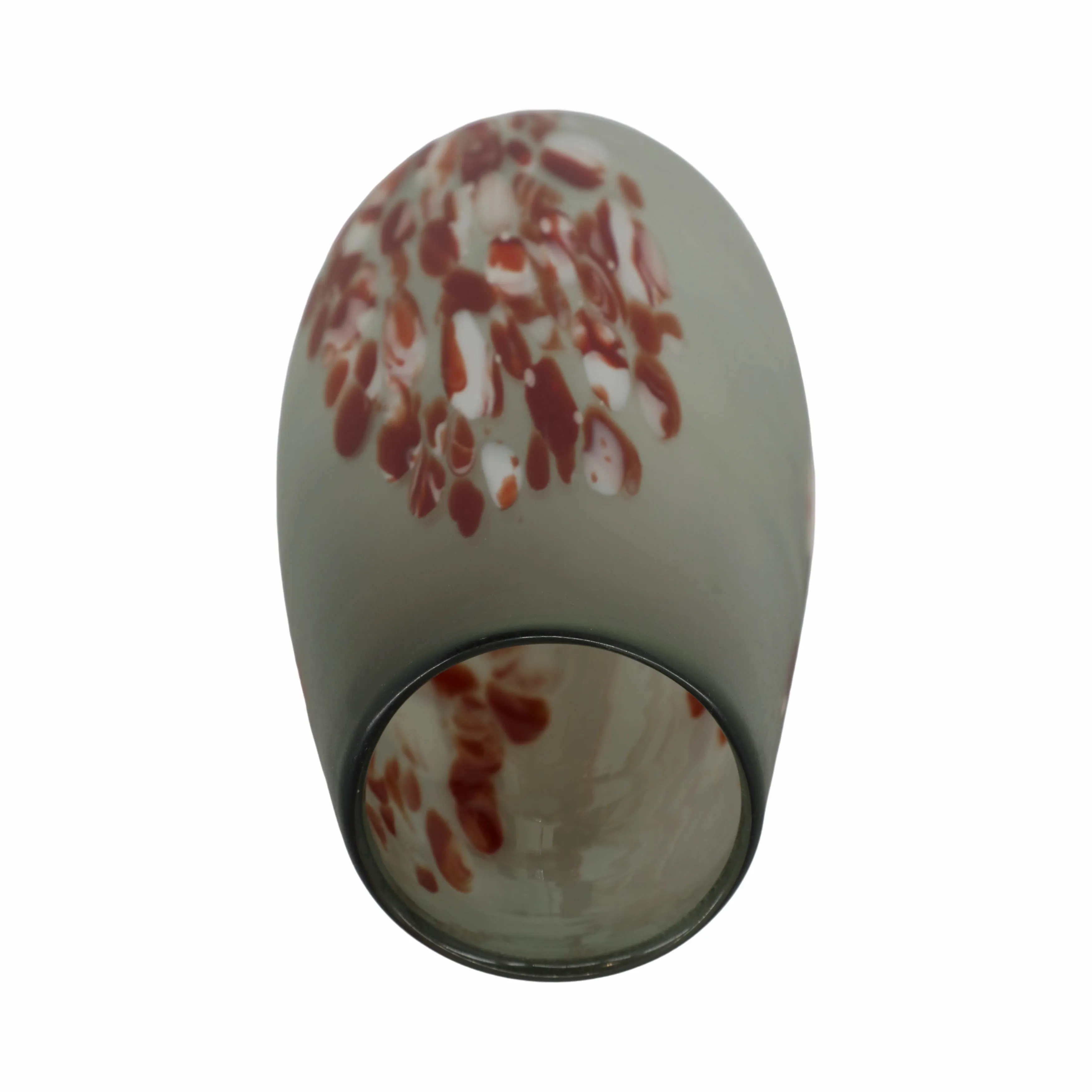 GLASS, 17''H, FROSTED VASE WITH RED DETAIL-GRAY