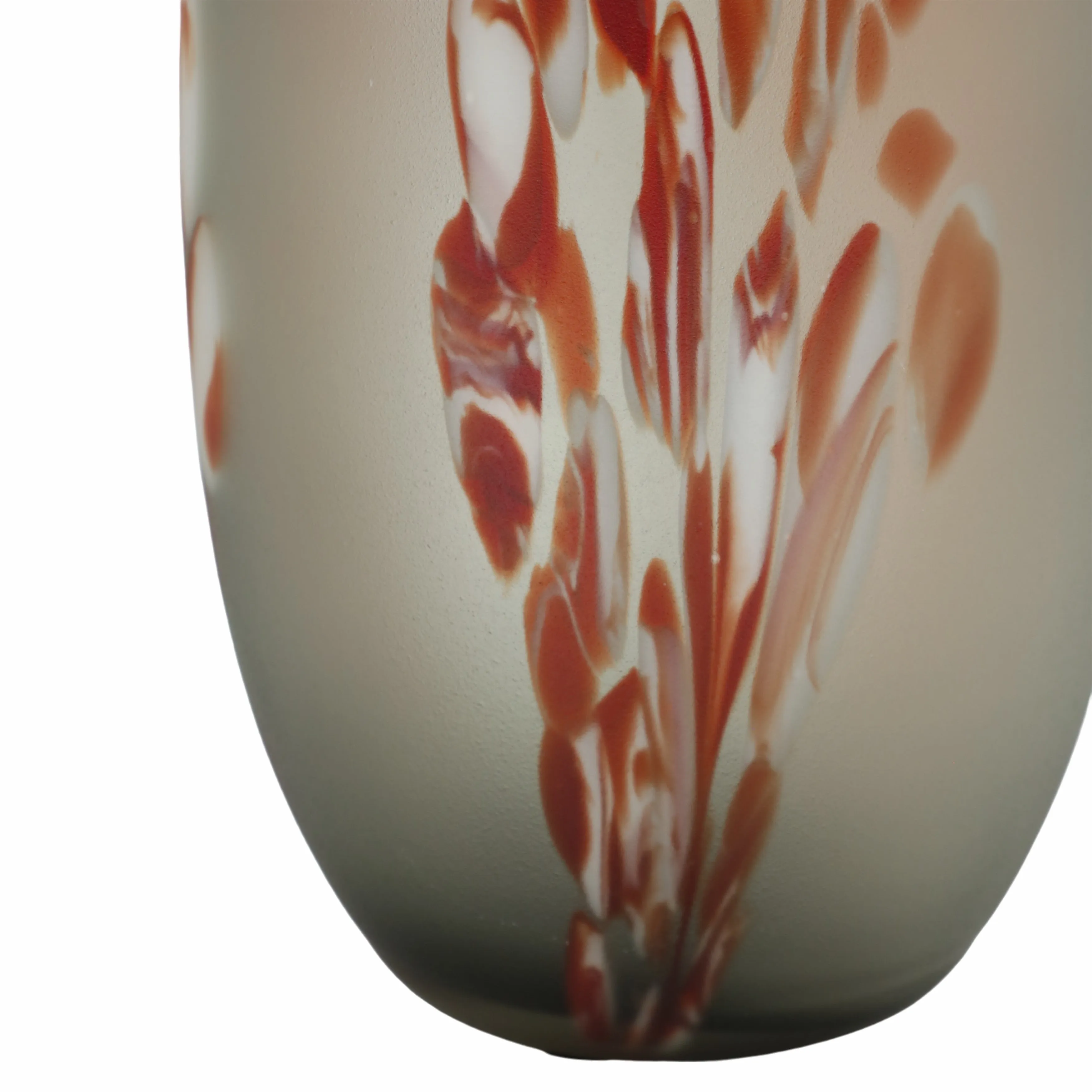 GLASS, 17''H, FROSTED VASE WITH RED DETAIL-GRAY