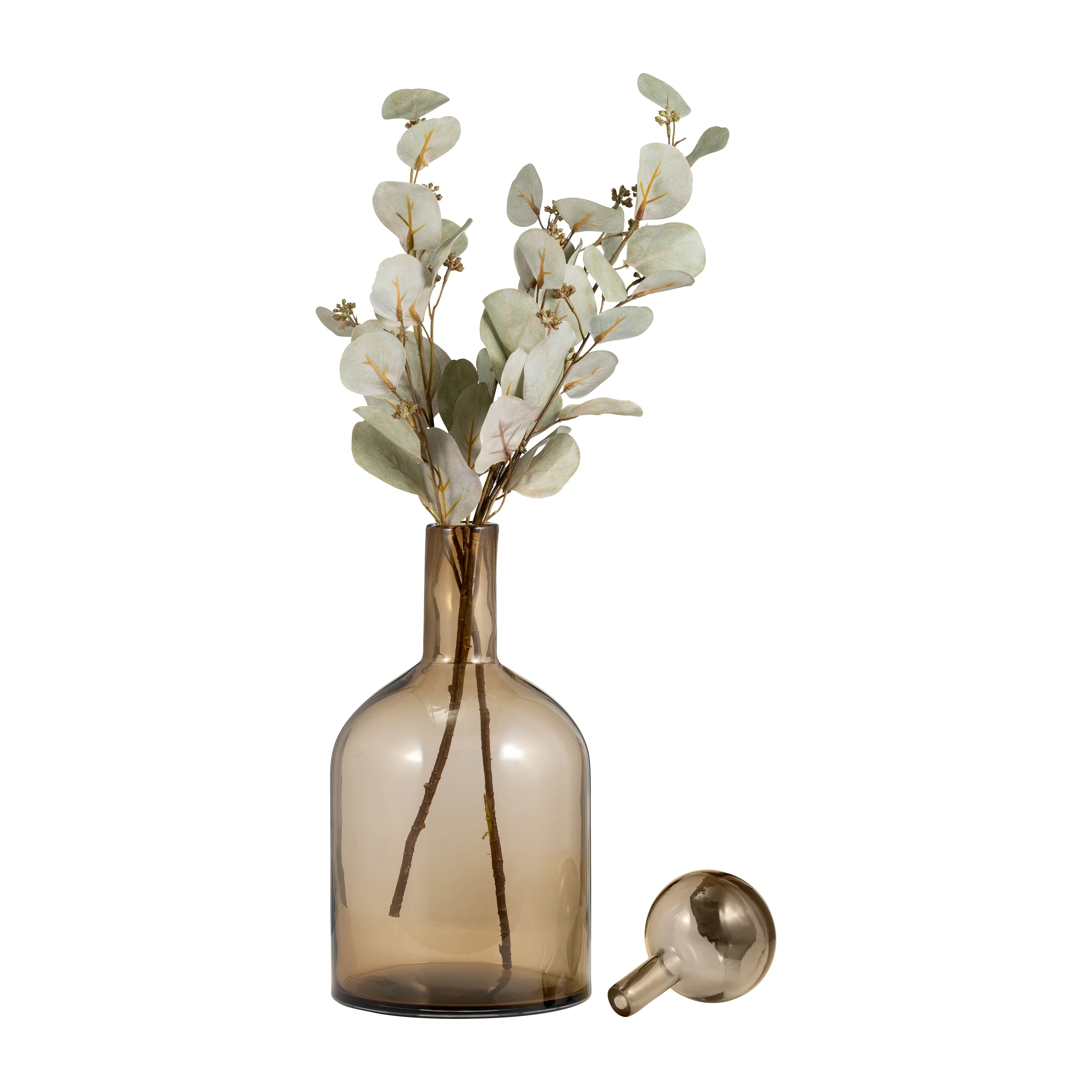 GLASS, 17" BOTTLE W/ STOPPER TAUPE