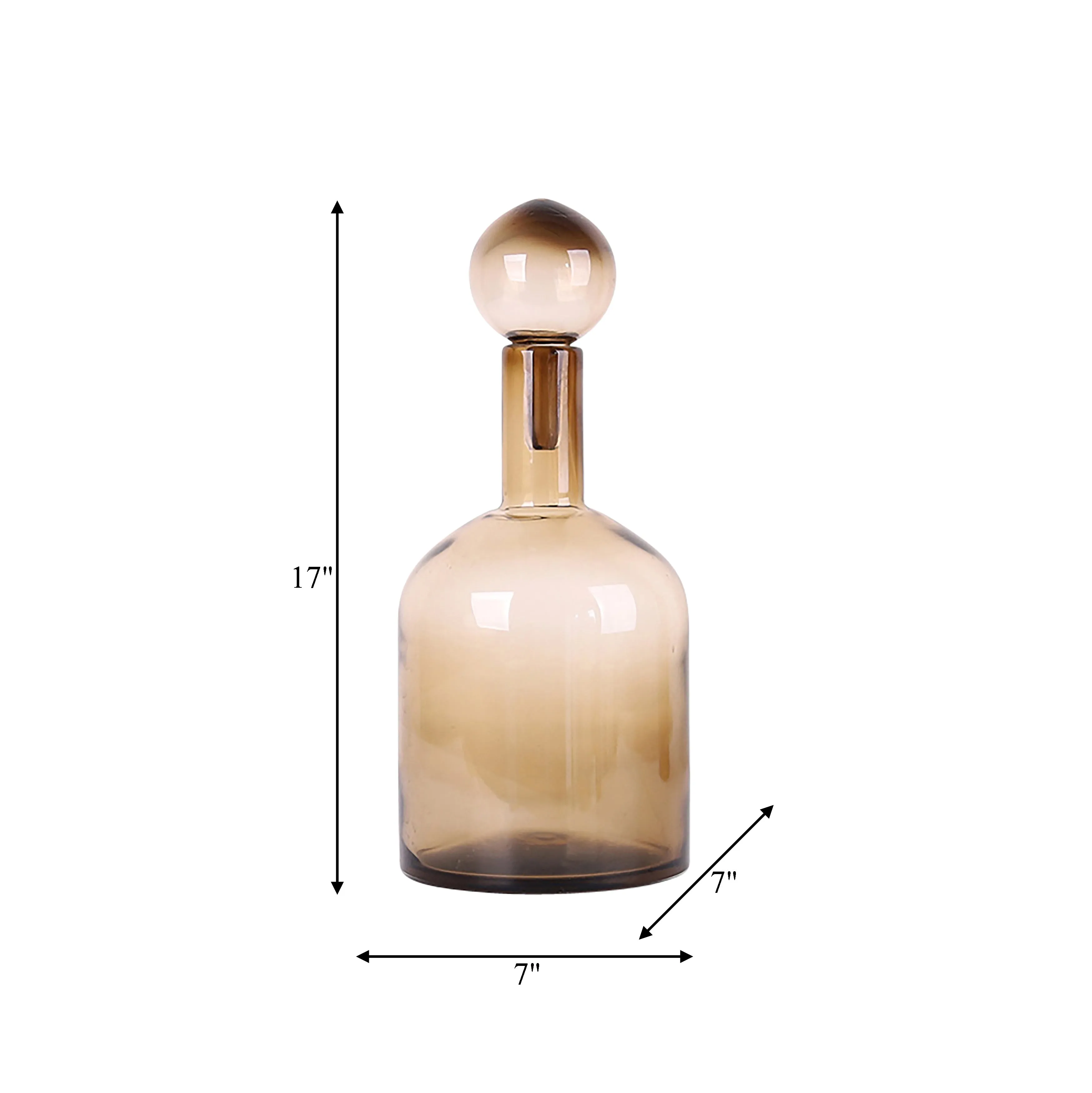 GLASS, 17" BOTTLE W/ STOPPER TAUPE