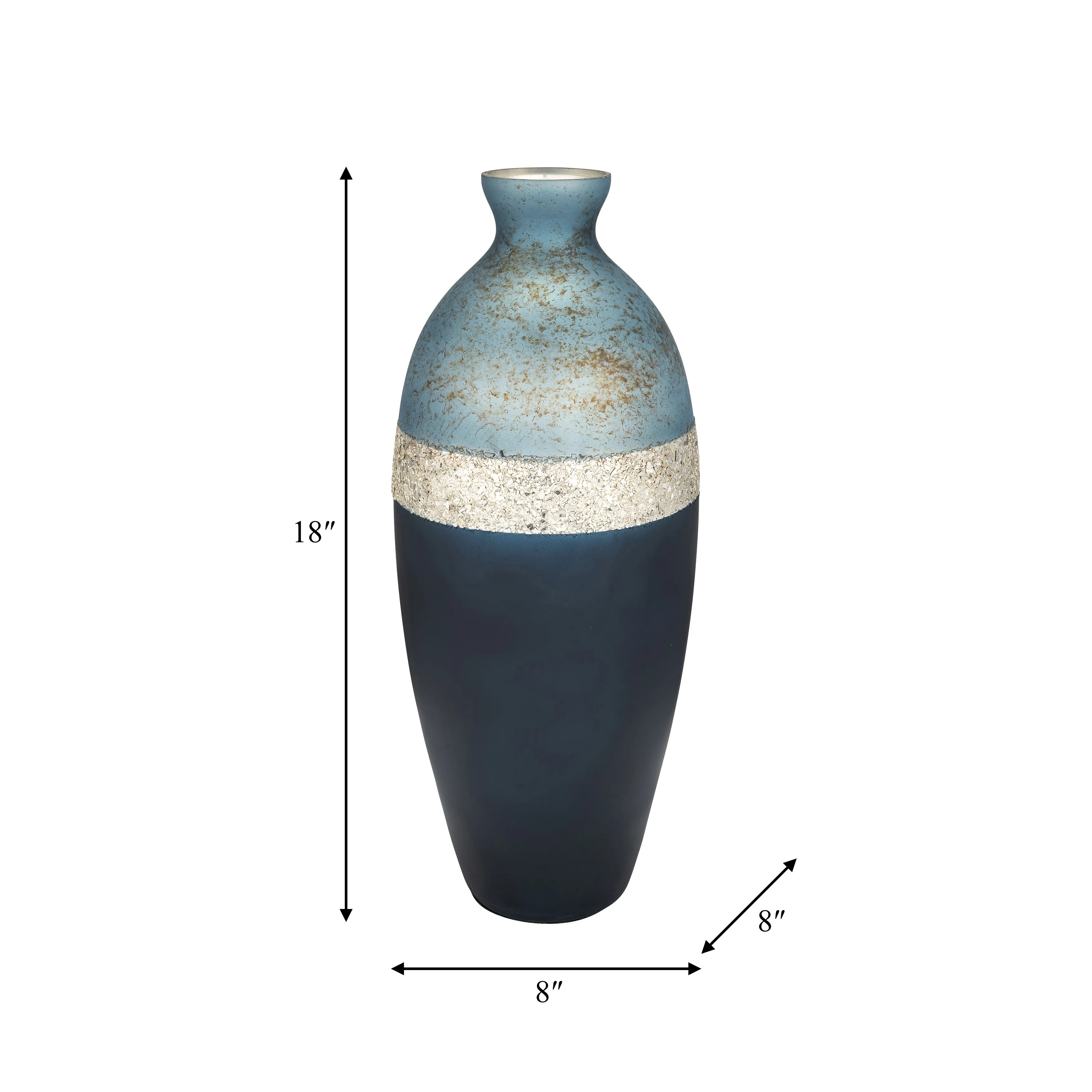 GLASS, 18" TRI-COLORED GLITTERED VASE, MULTI