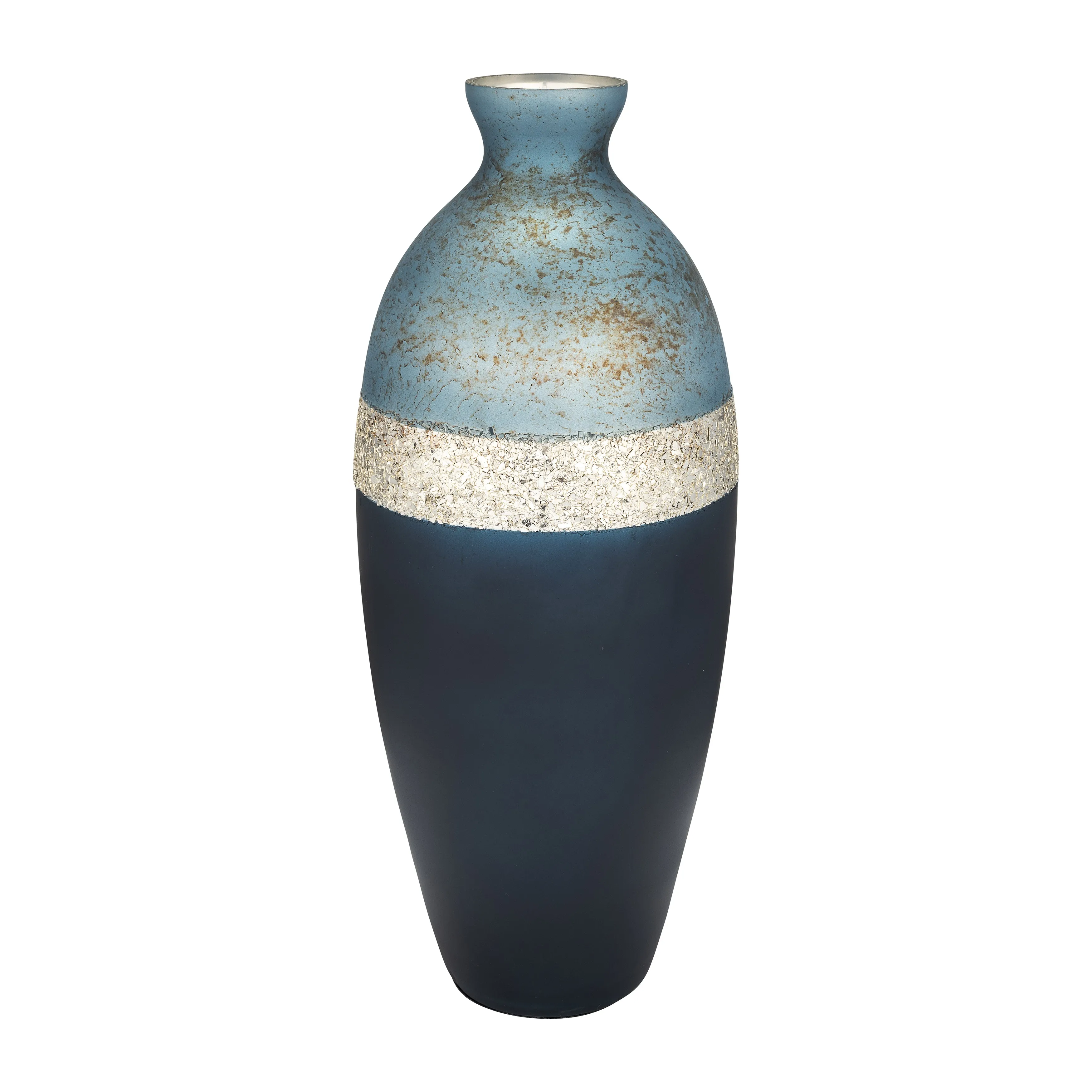 GLASS, 18" TRI-COLORED GLITTERED VASE, MULTI