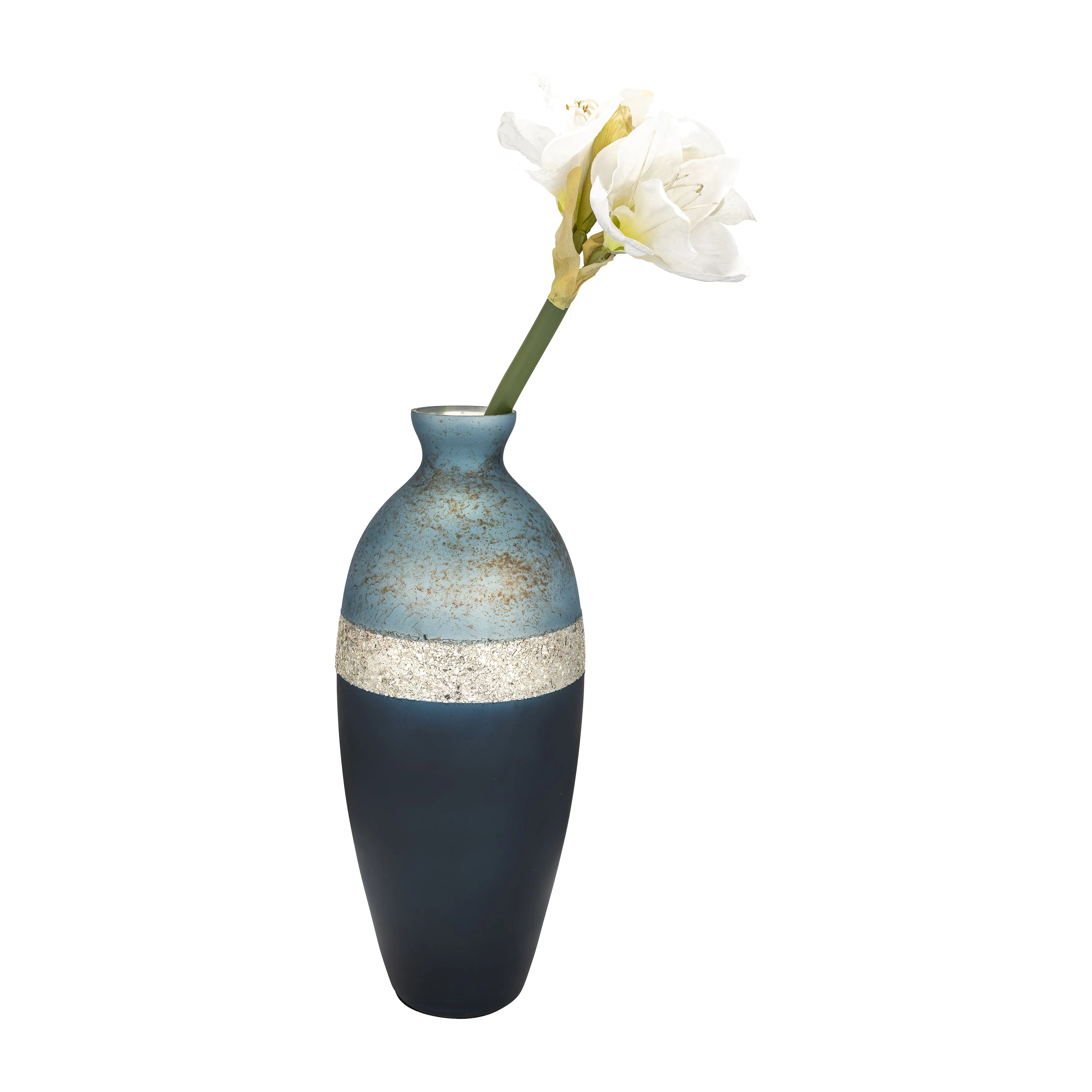 GLASS, 18" TRI-COLORED GLITTERED VASE, MULTI