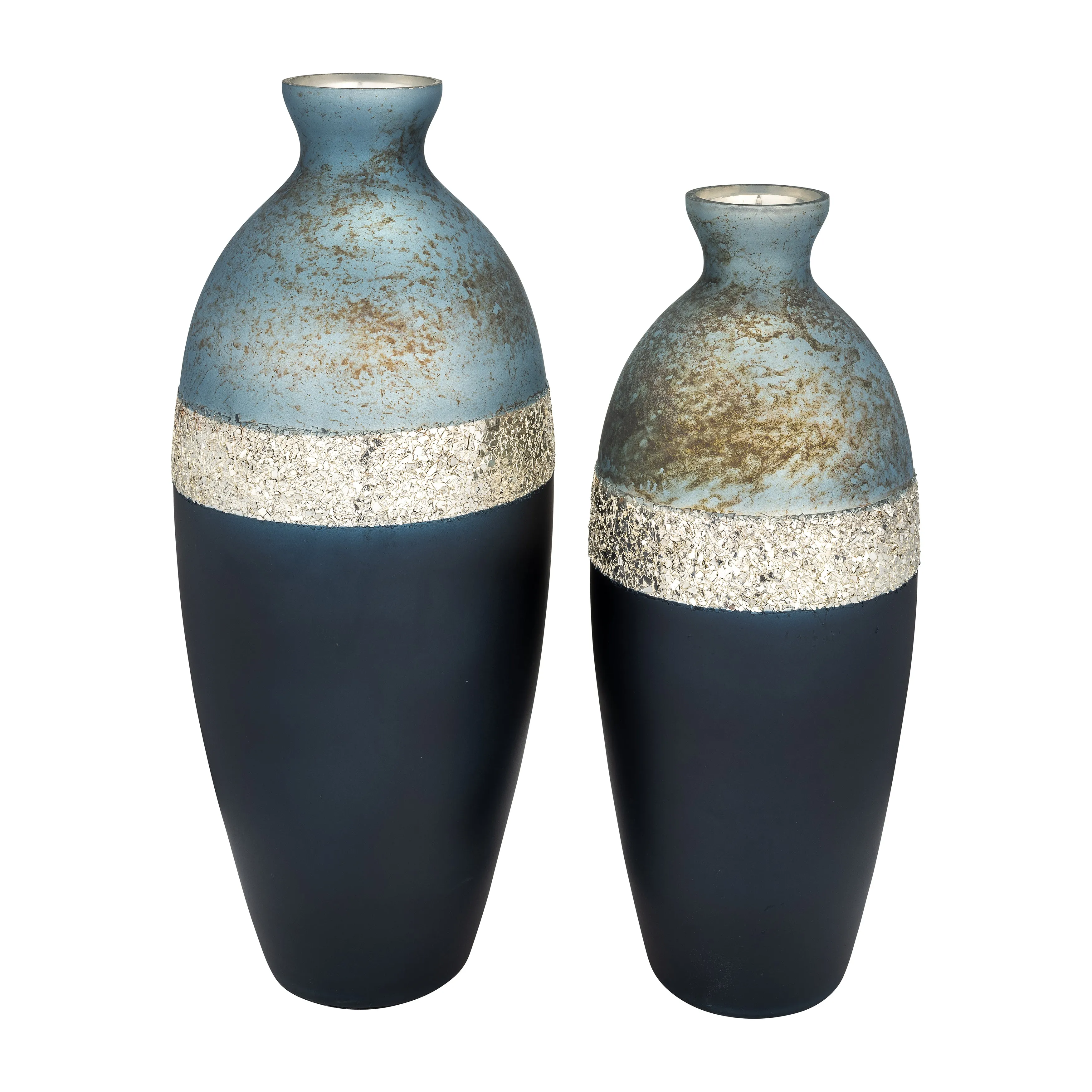 GLASS, 18" TRI-COLORED GLITTERED VASE, MULTI